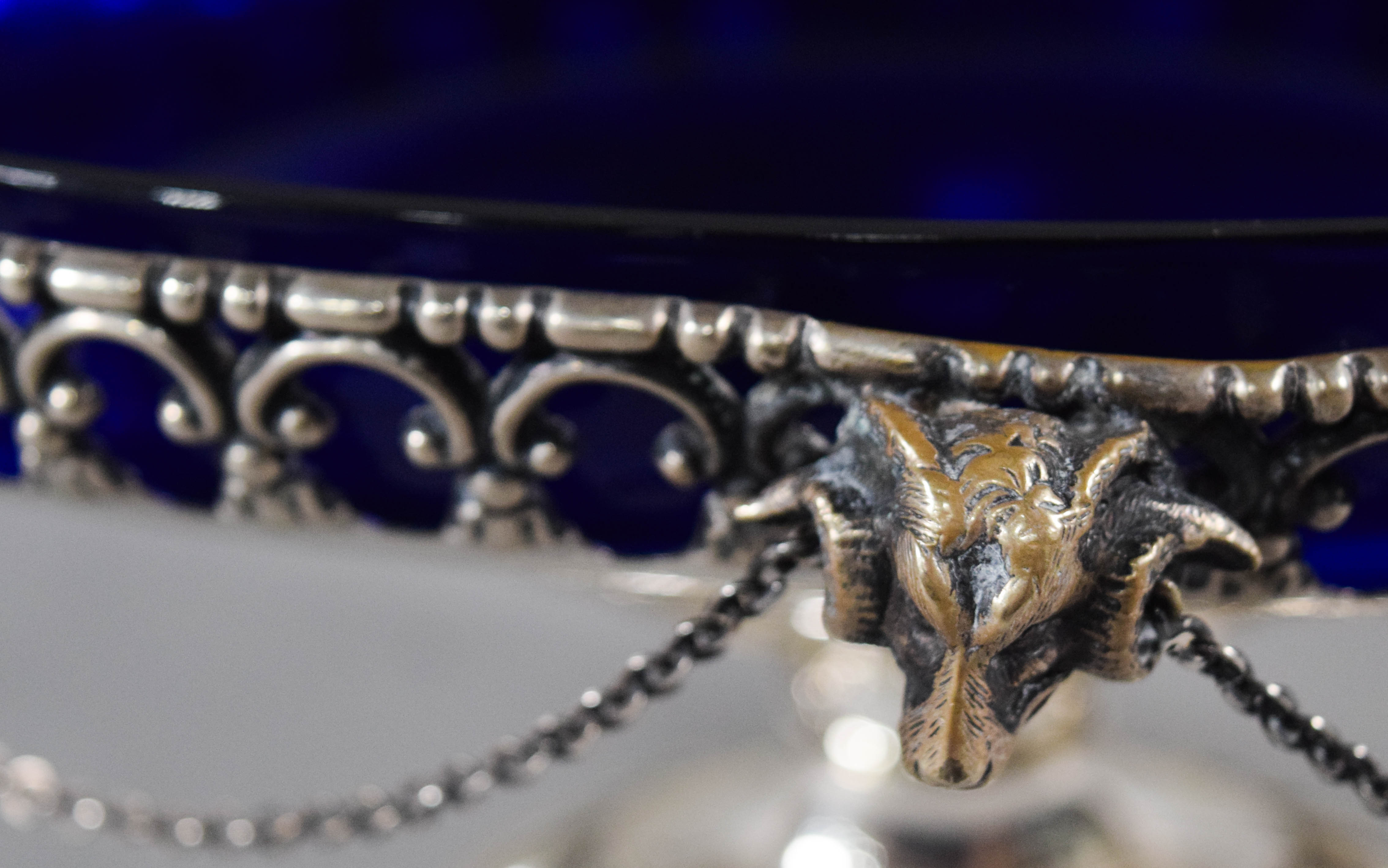 A 12-Piece Collection of Cobalt Blue Glass and Silver Tableware Including Gorham and Watson Sterling Silver