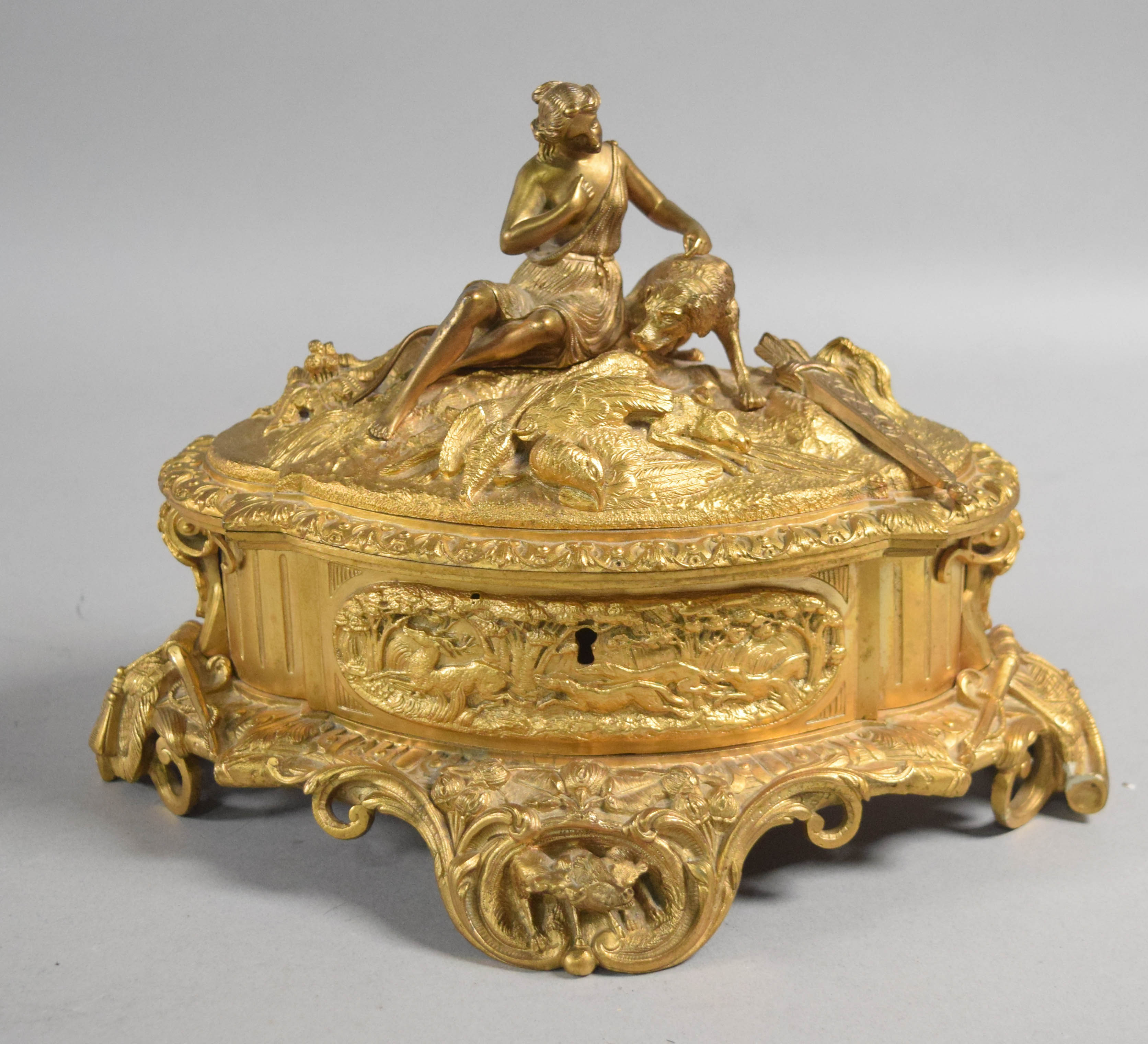 Rococo Revival Gilt Bronze Diana the Huntress Garniture Set