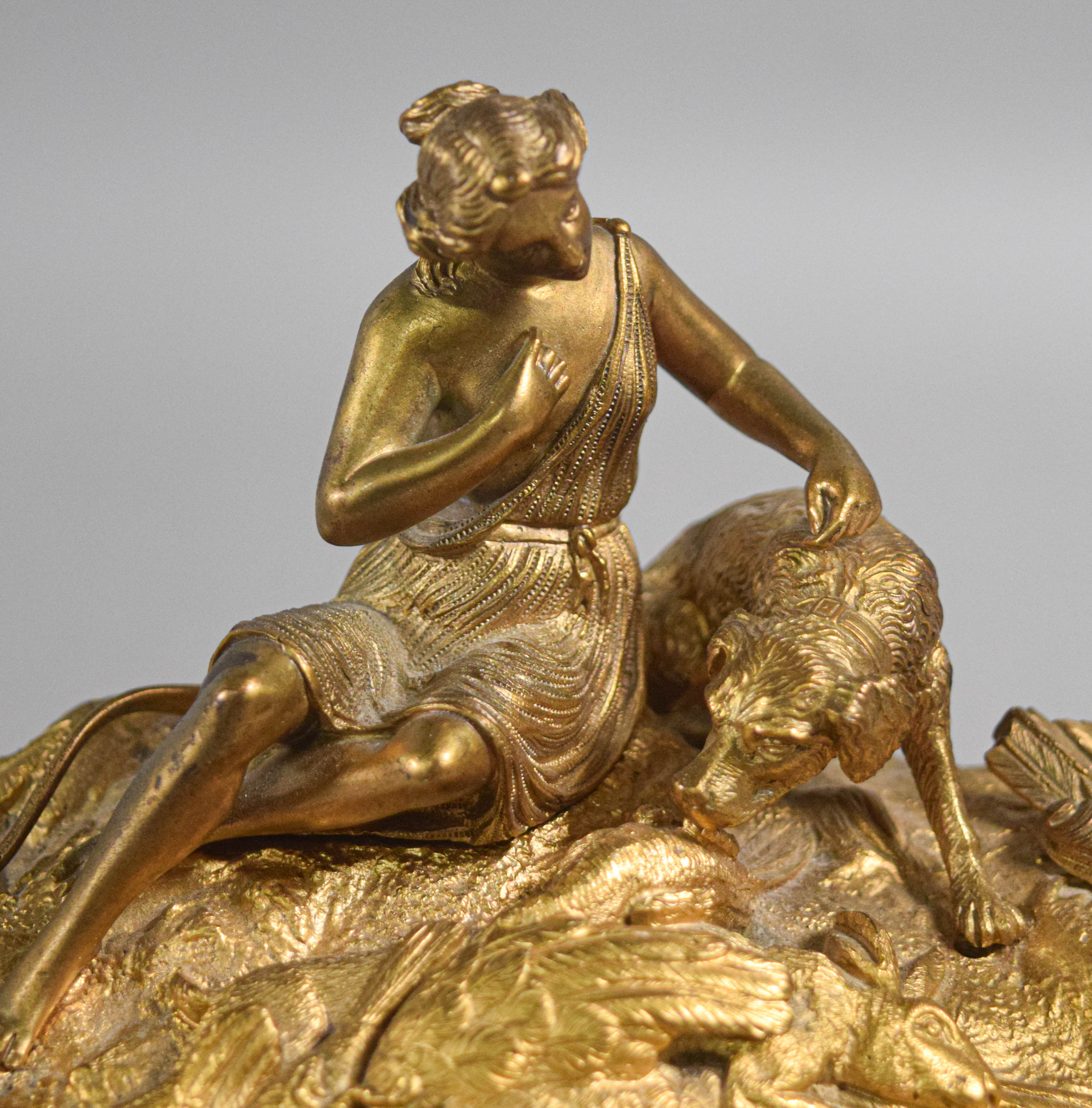 Rococo Revival Gilt Bronze Diana the Huntress Garniture Set