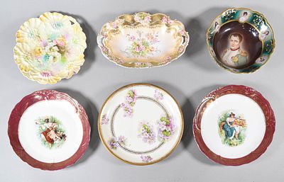 A Collection of Six Decorative Porcelain Plates and Bowls Including R.S. Prussia and Fraureuth. T 