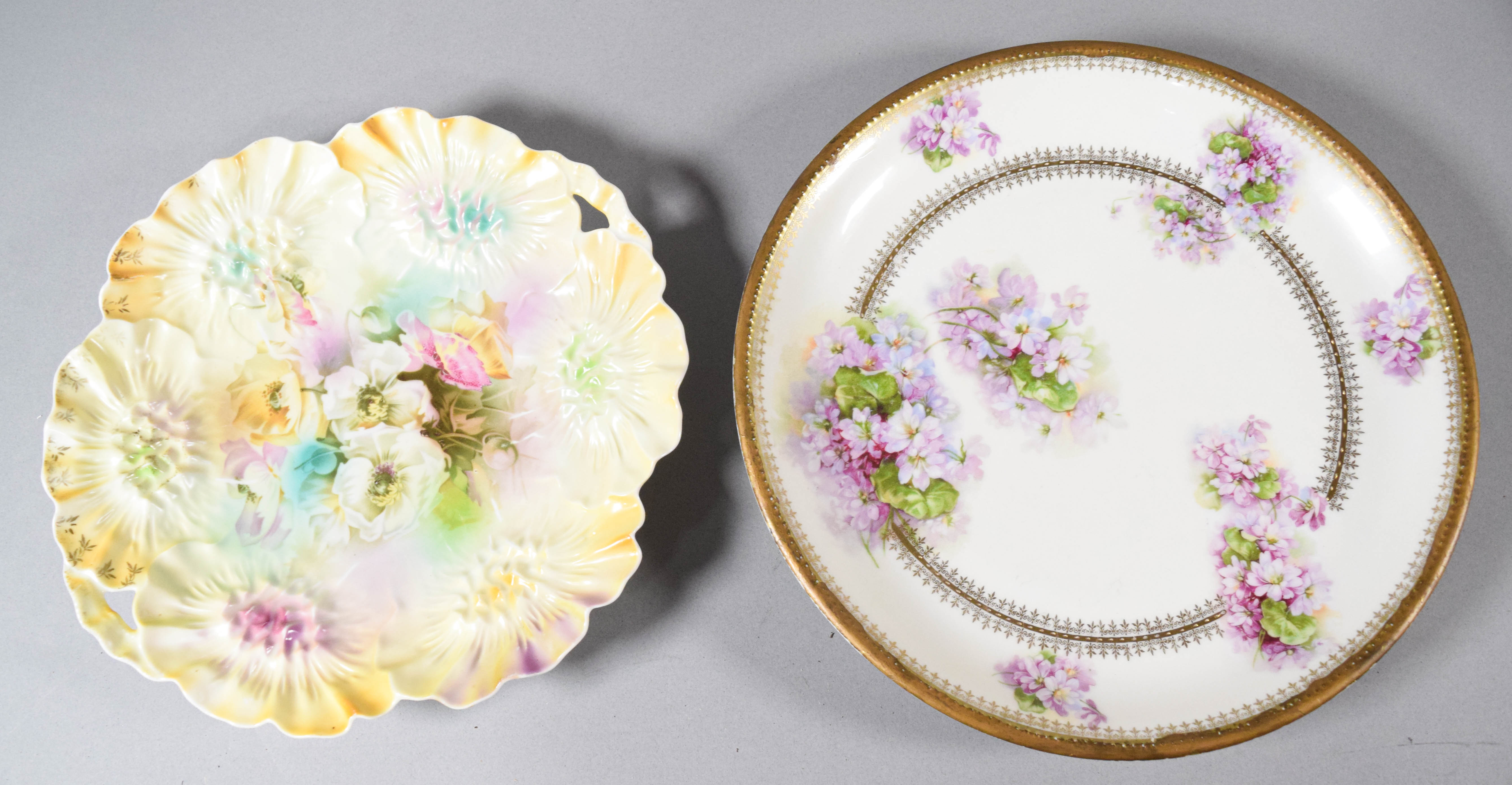 A Collection of Six Decorative Porcelain Plates and Bowls Including R.S. Prussia and Fraureuth