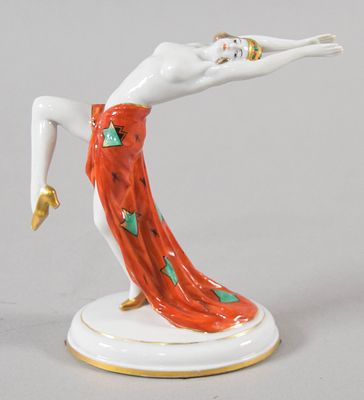 Galluba and Hofmann Art Deco Porcelain Showgirl Figurine. An Art Deco porcelain figurine of a 