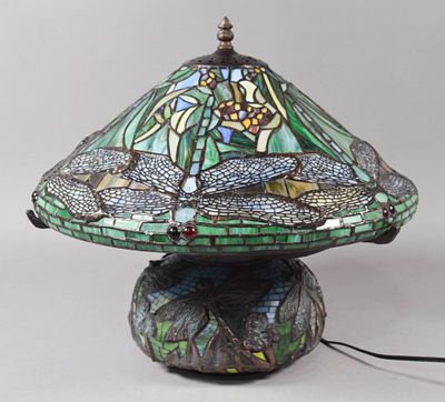 Tiffany Style Dragonfly Leaded Glass Table Lamp. Tiffany style dragonfly leaded glass table 