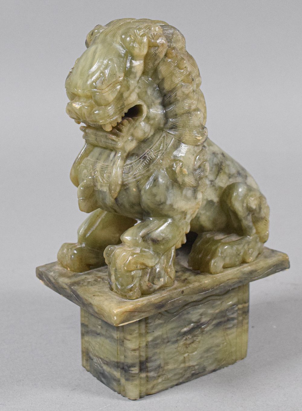 Lot 177: Chinese Carved Serpentine Stone Guardian Lioness Statue