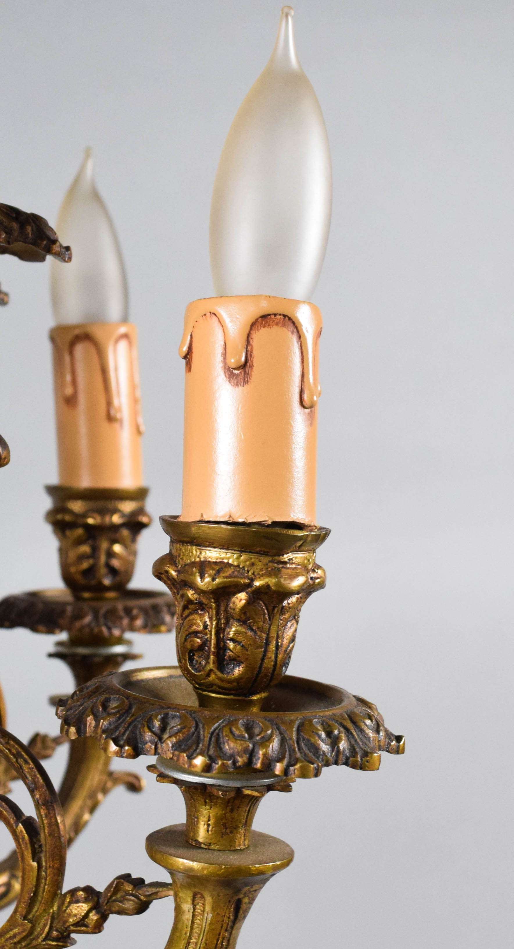 Ten-Light Gilt Metal and Marble Figural Candelabra Lamp