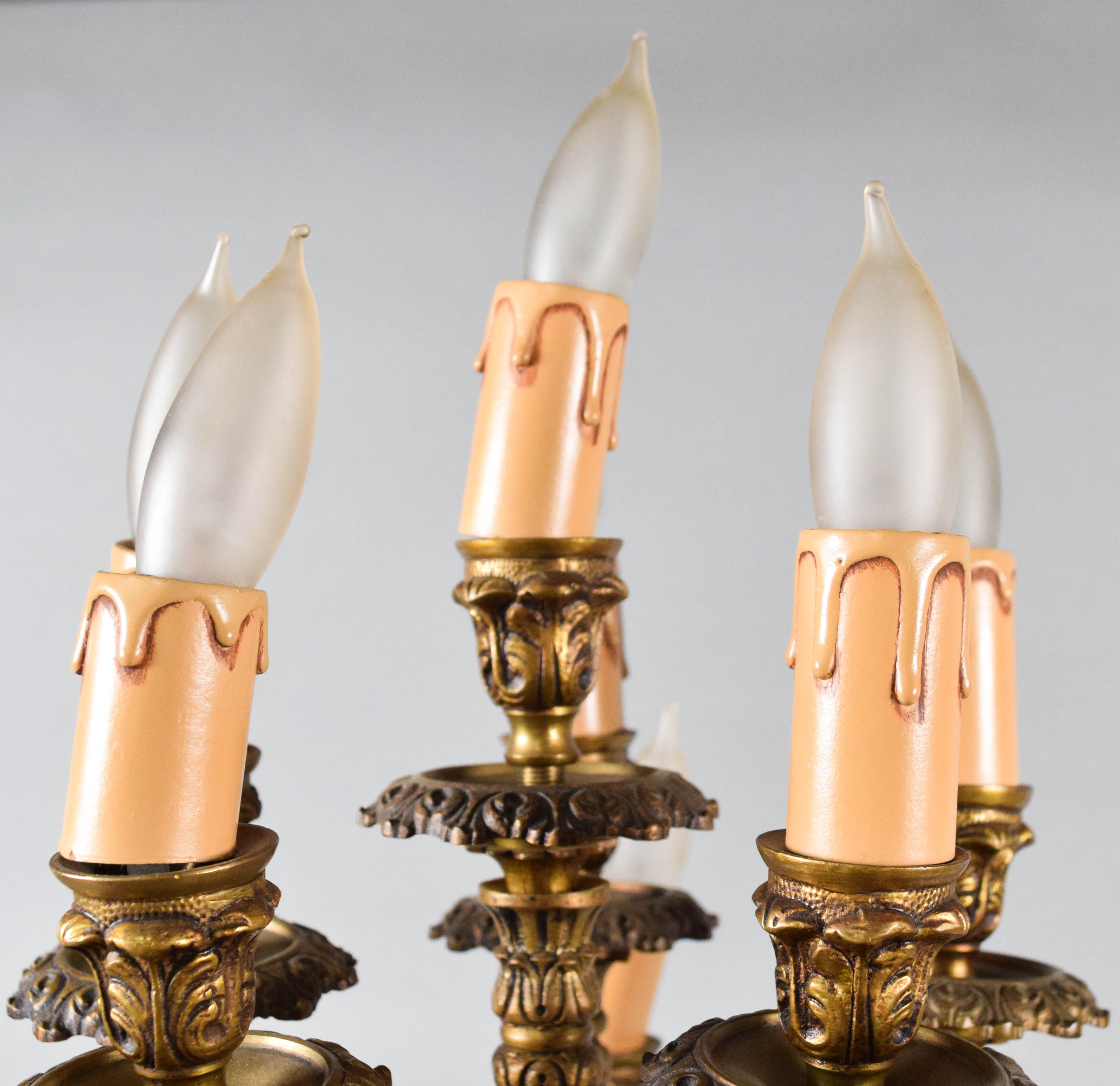 Ten-Light Gilt Metal and Marble Figural Candelabra Lamp