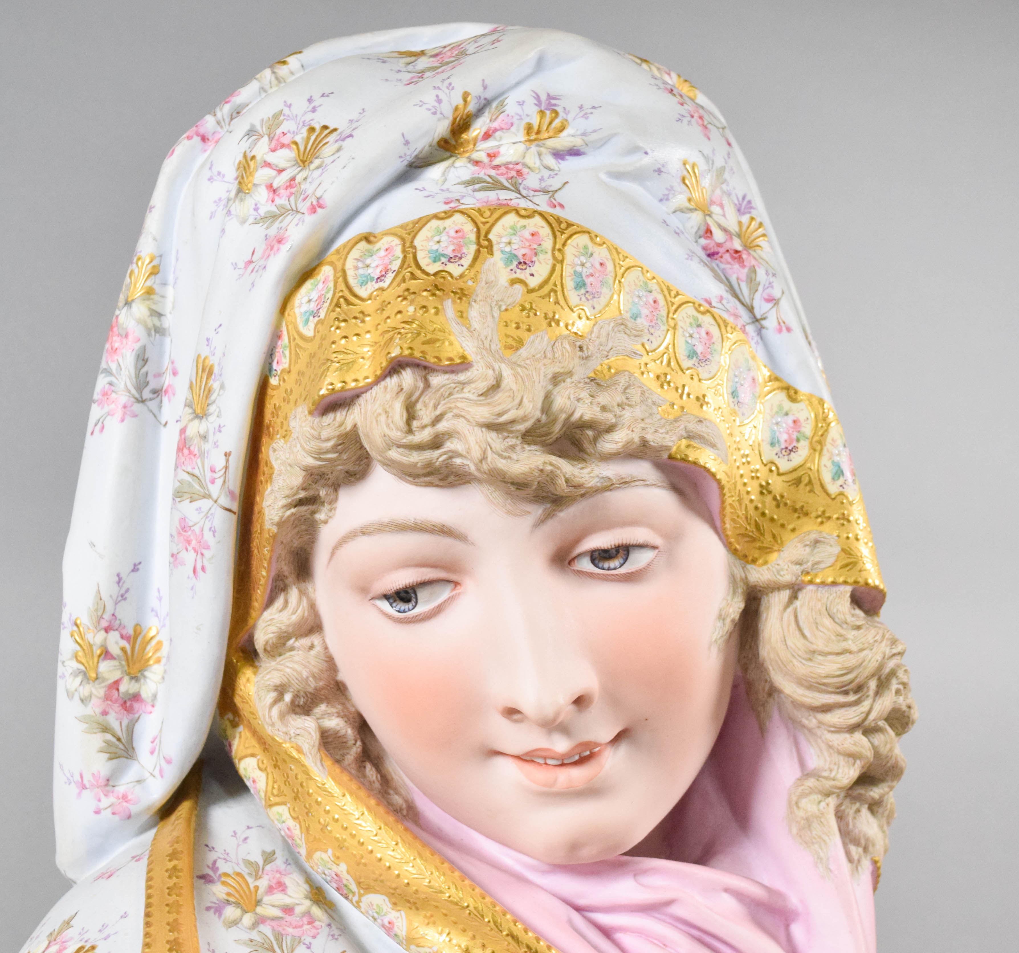 Albert Ernest Carrier-Belleuse Polychrome Bisque Porcelain Bust