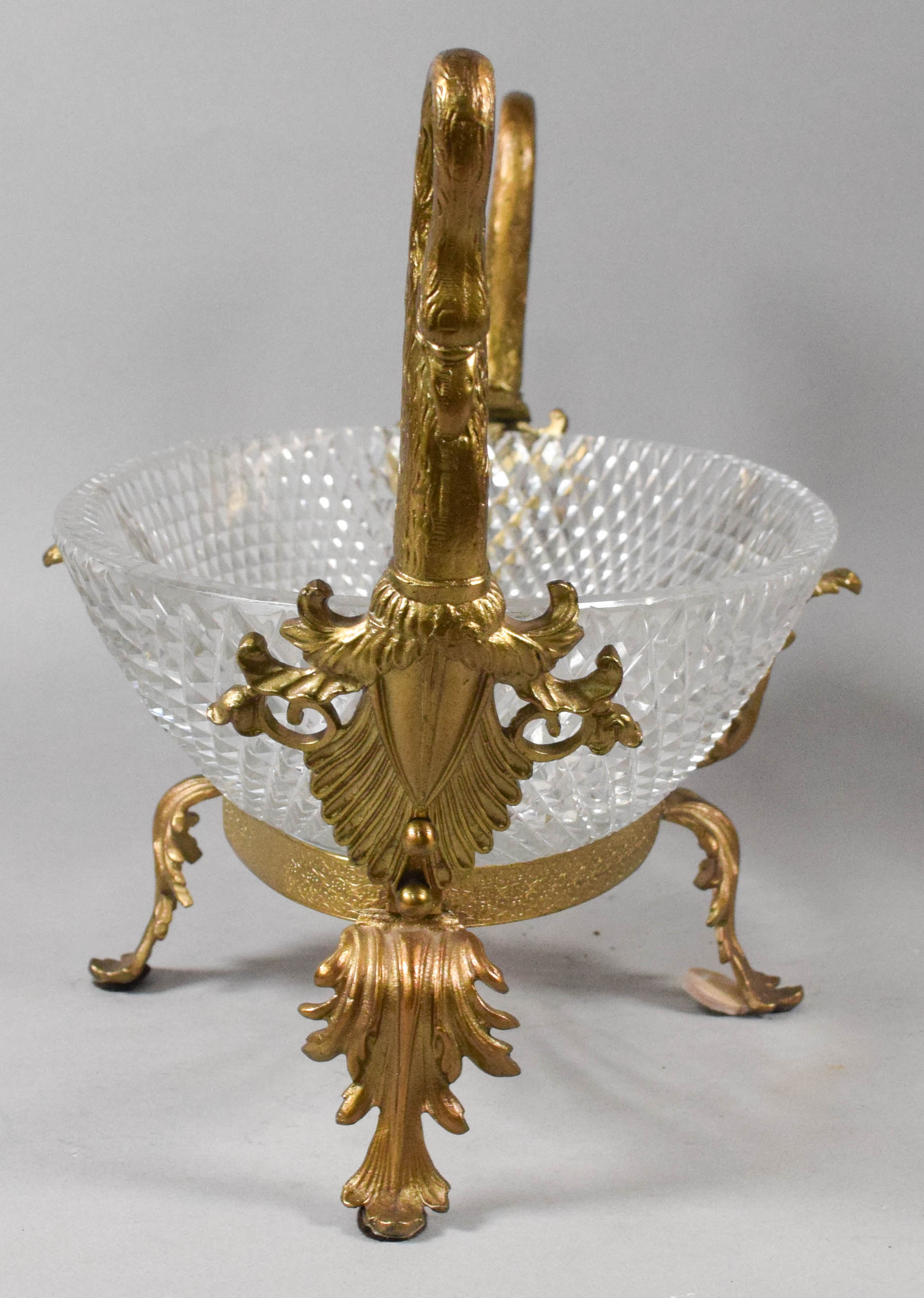 Neoclassical Style Ormolu Mounted Cut Crystal Swan Motif Centerpiece