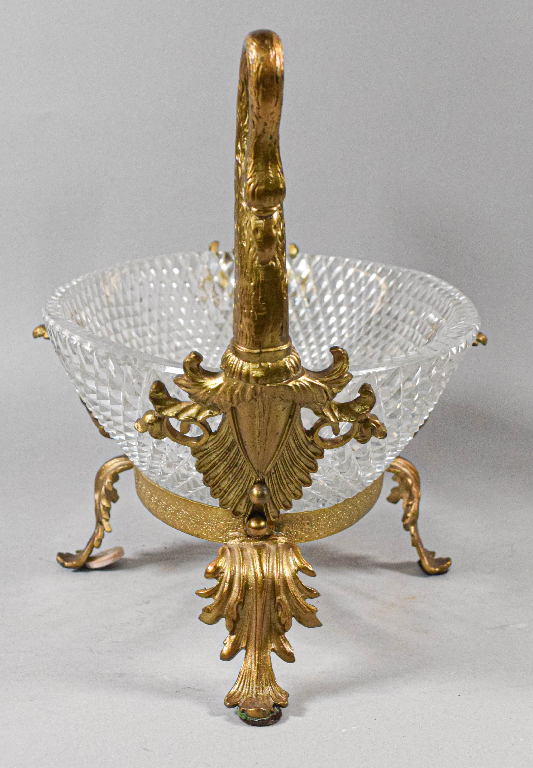 Neoclassical Style Ormolu Mounted Cut Crystal Swan Motif Centerpiece