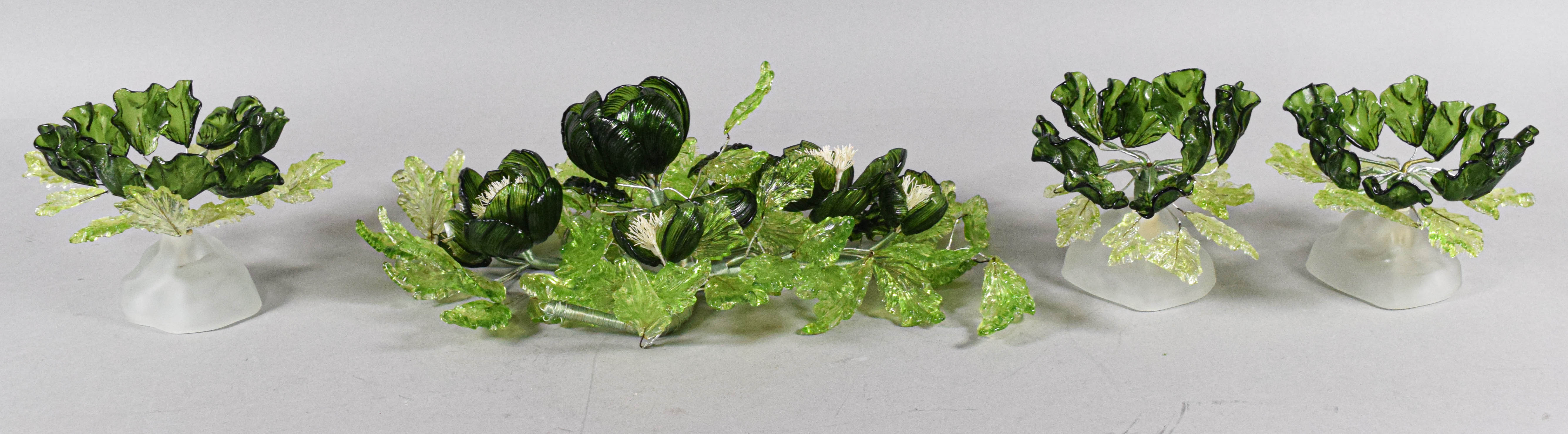 A 4-Piece Murano Style Lampworked Glass Floral Centerpiece Set