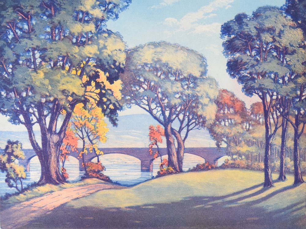Lot 281: F. Leslie Thompson Etching and Aquatint Along the Chenango River