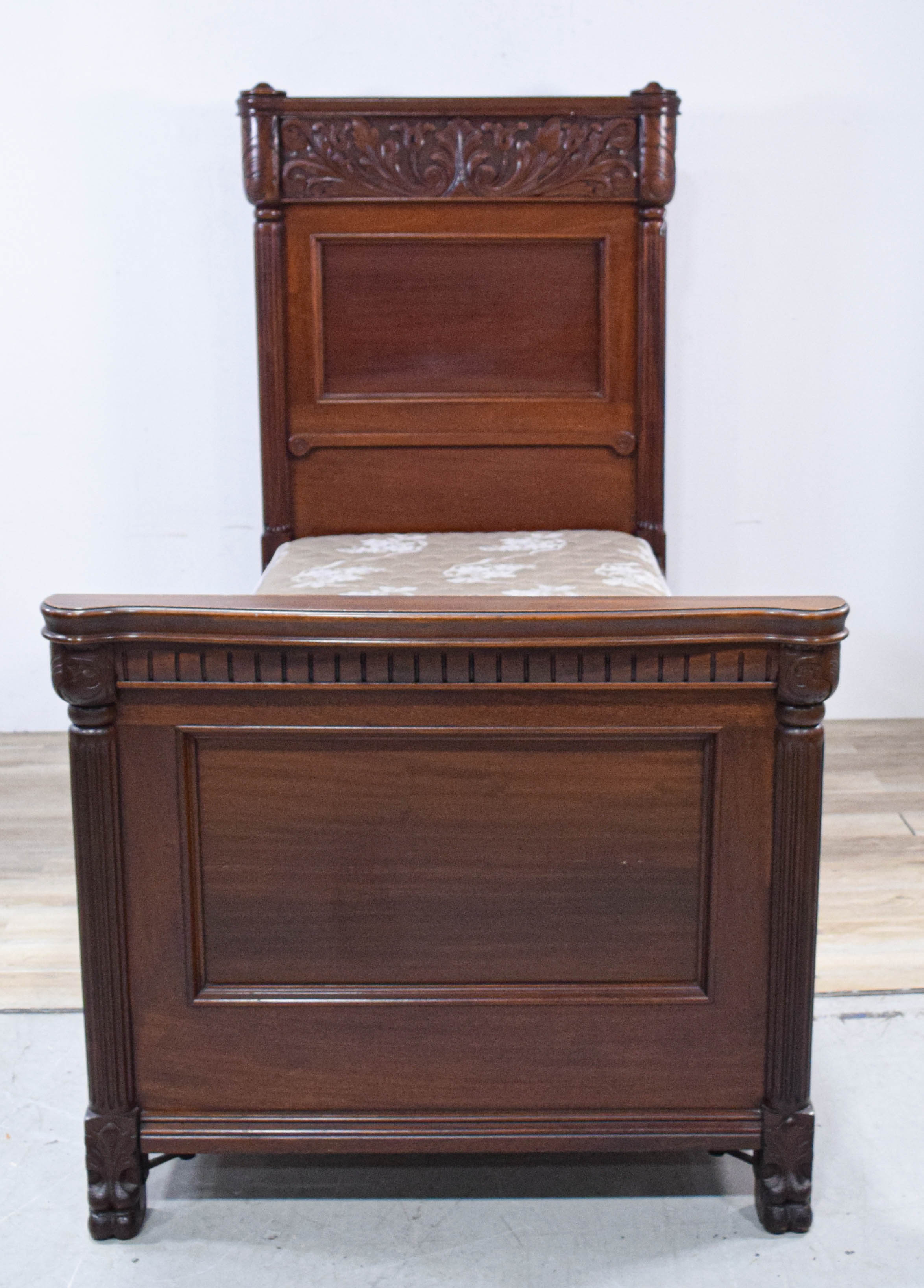 Whidden, Curtin & Co. Victorian Carved Wood Twin Bed With Custom Mattress