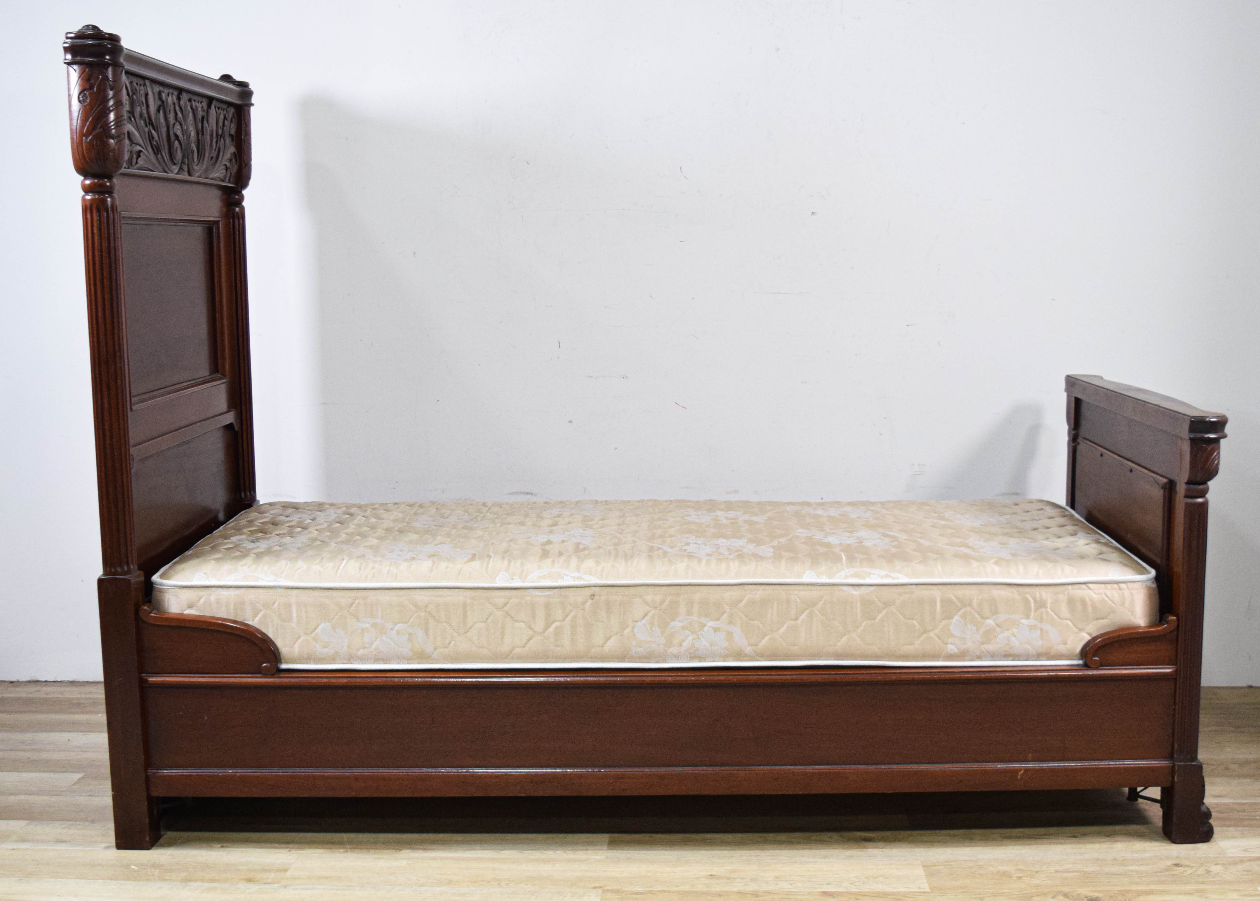 Whidden, Curtin & Co. Victorian Carved Wood Twin Bed With Custom Mattress
