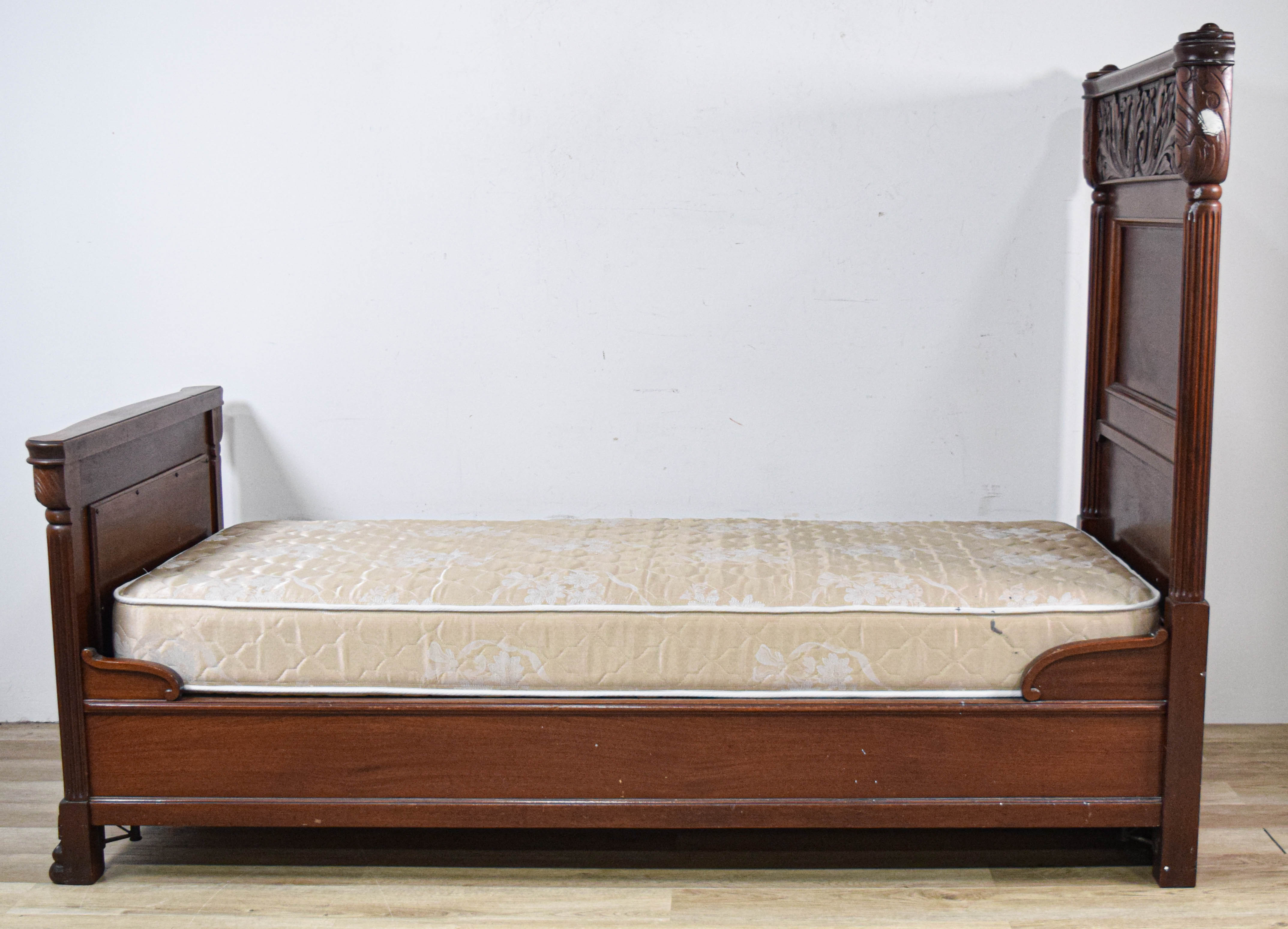 Whidden, Curtin & Co. Victorian Carved Wood Twin Bed With Custom Mattress