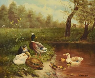 Martin Voss Oil on Canvas Ducks in a Landscape. Martin Voss (20th century). Oil on canvas, ducks 