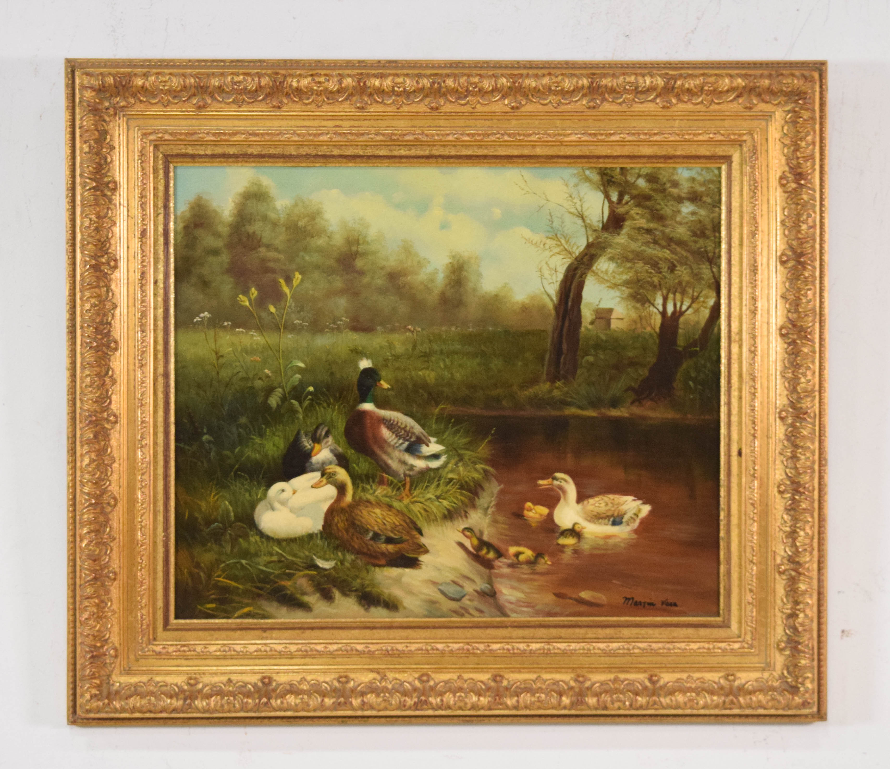Martin Voss Oil on Canvas Ducks in a Landscape