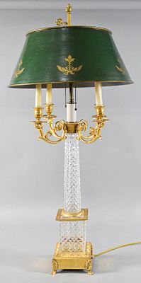 Neoclassical Style Cut Glass Bouillotte Table Lamp. Large Neoclassical style gilt metal and cut 