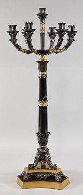 Neoclassical Style Onyx and Gilt Candelabra. Neoclassical style black onyx and gilt metal 