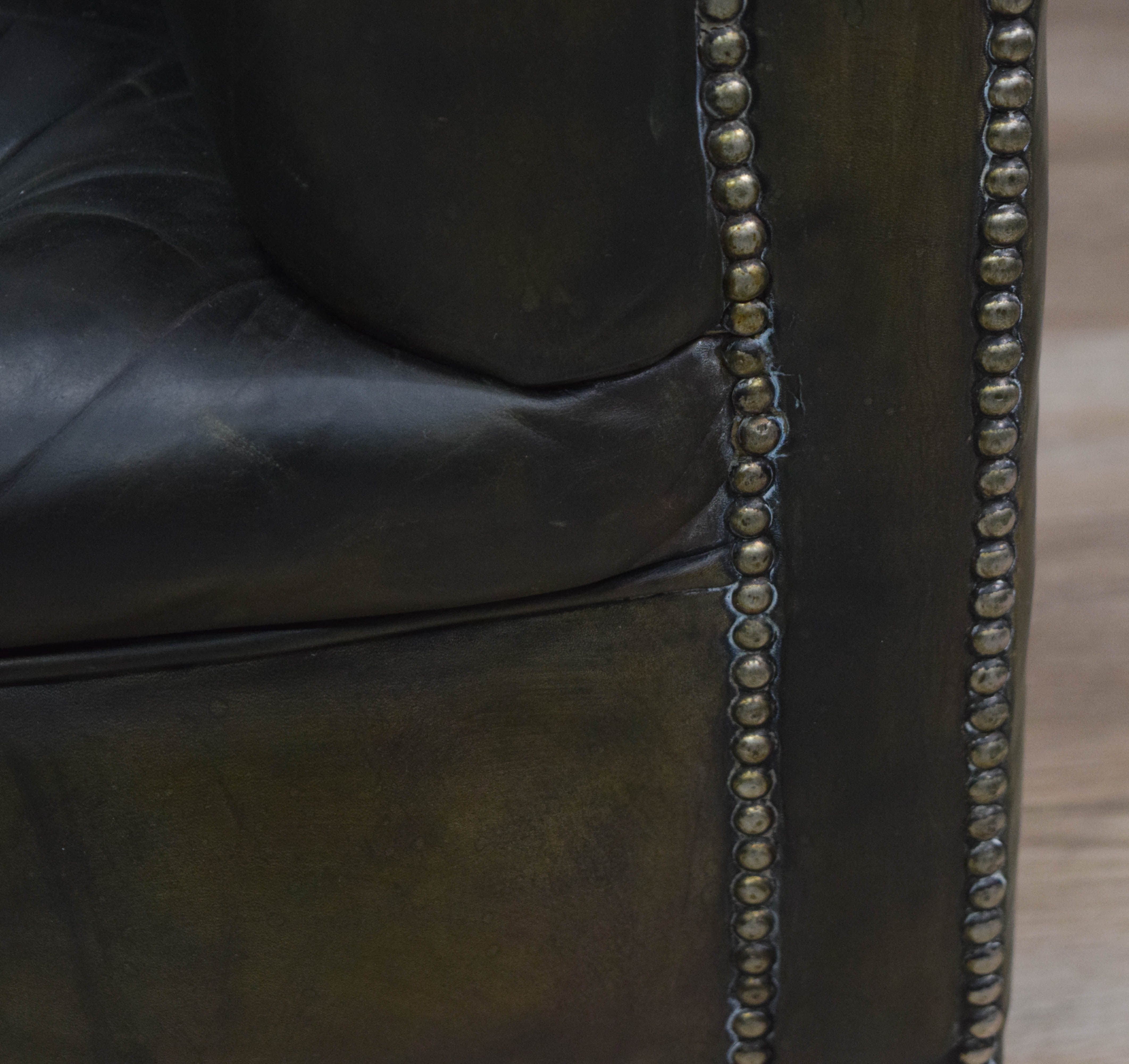 Chesterfield Style Green Leather Loveseat