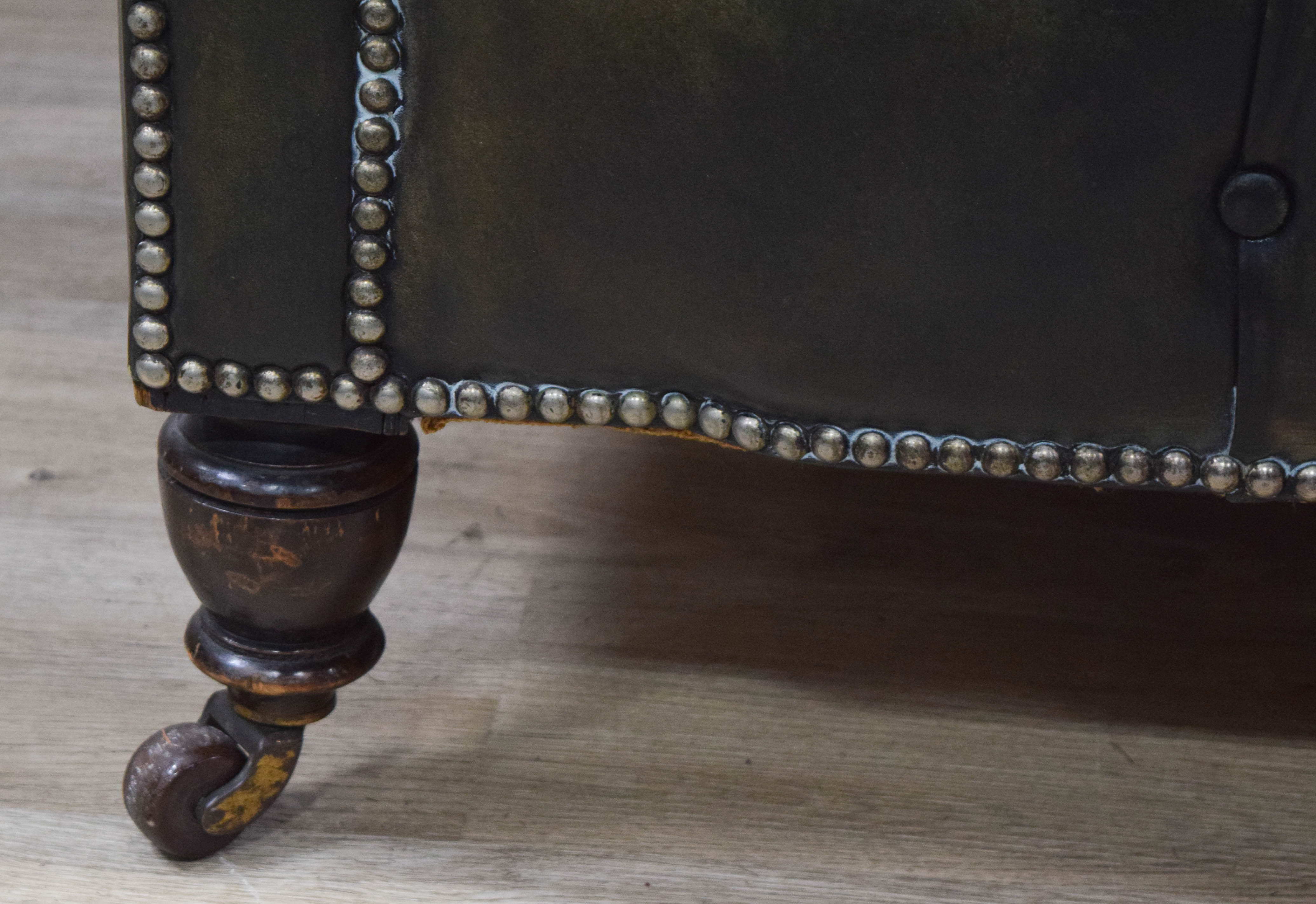 Chesterfield Style Green Leather Loveseat
