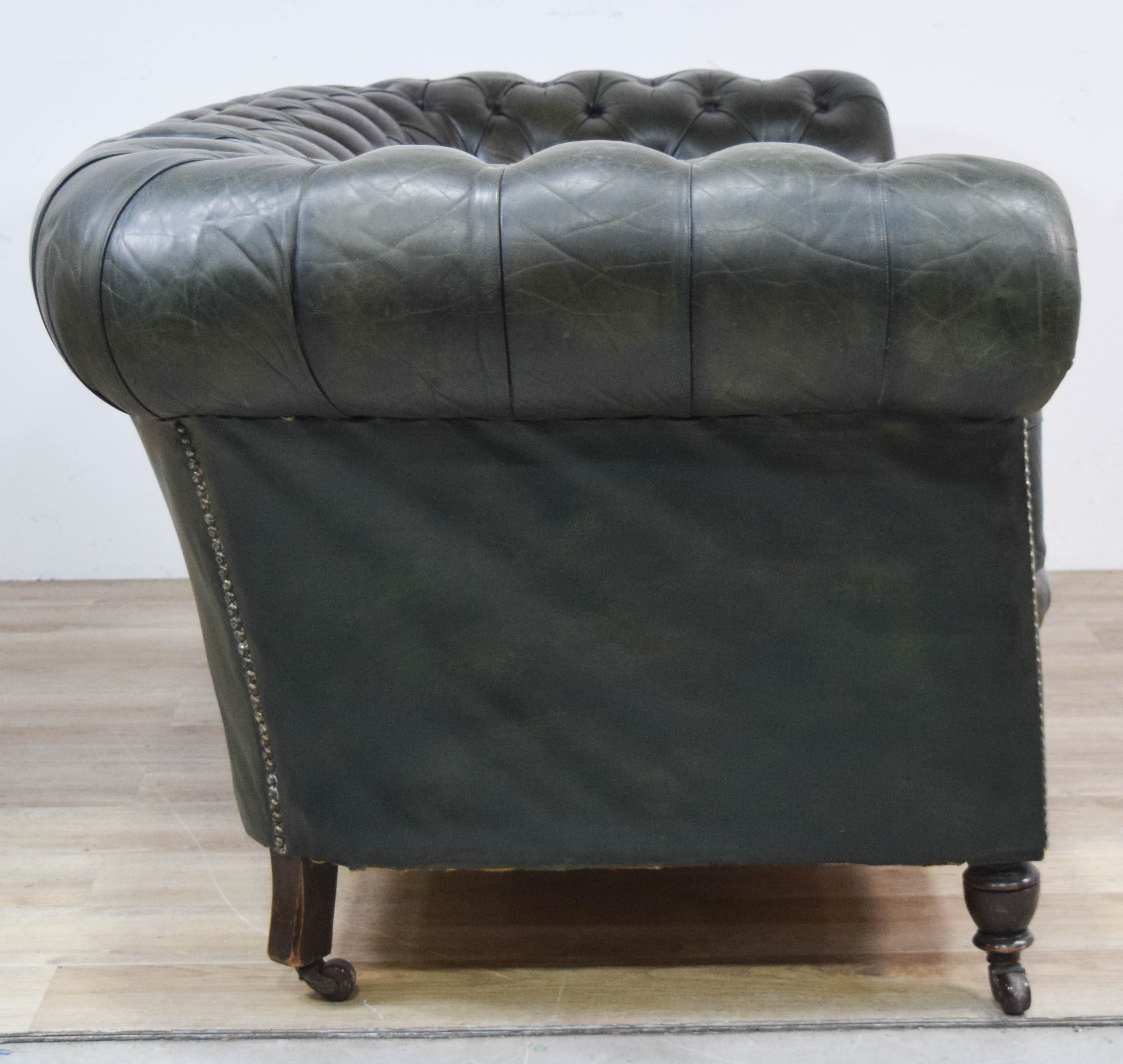 Chesterfield Style Green Leather Loveseat