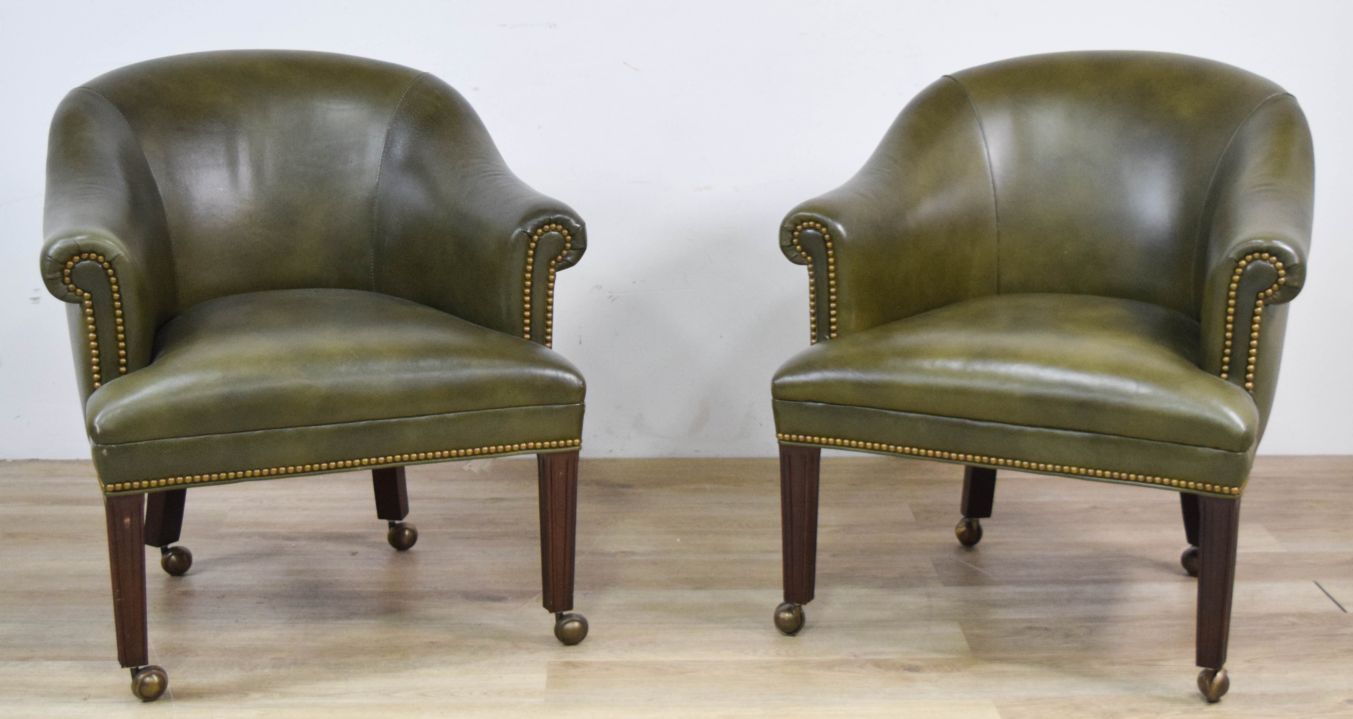Pair of Hancock and Moore Green Leather Armchairs