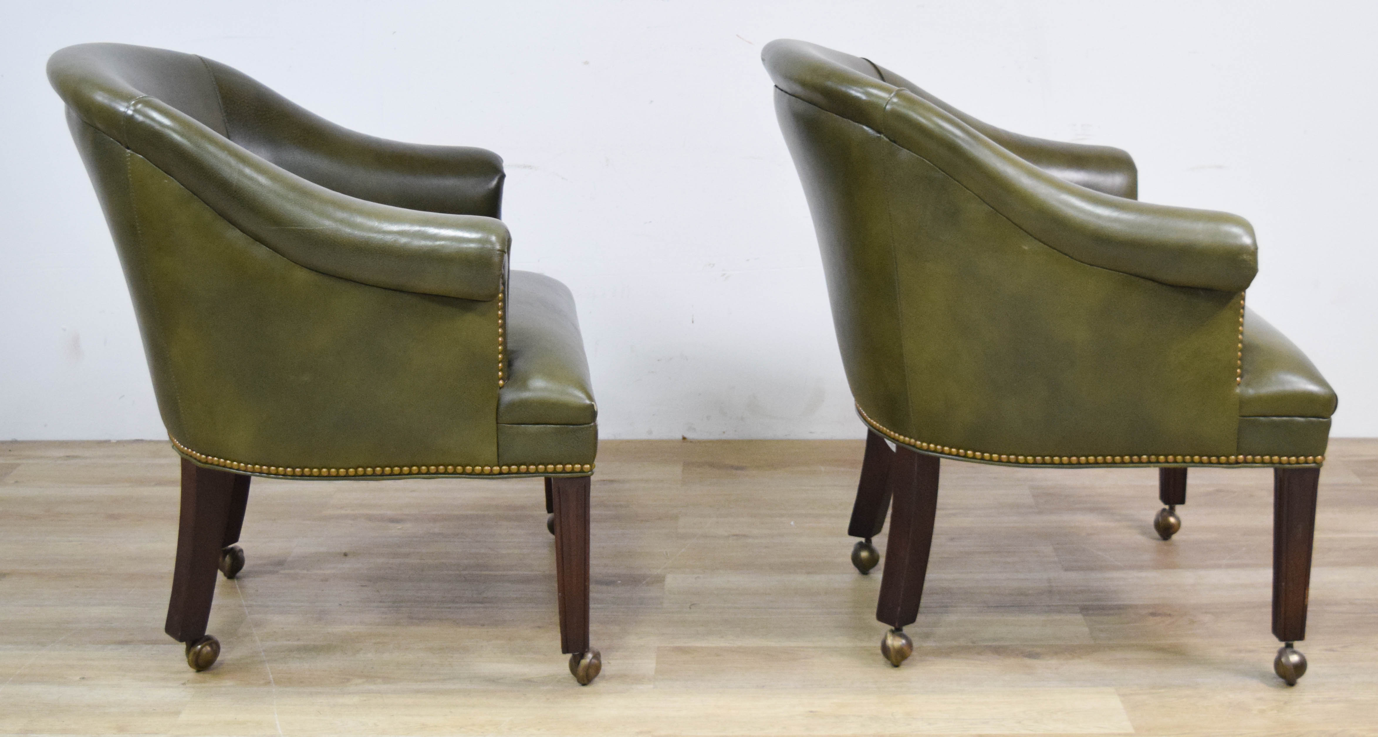 Pair of Hancock and Moore Green Leather Armchairs