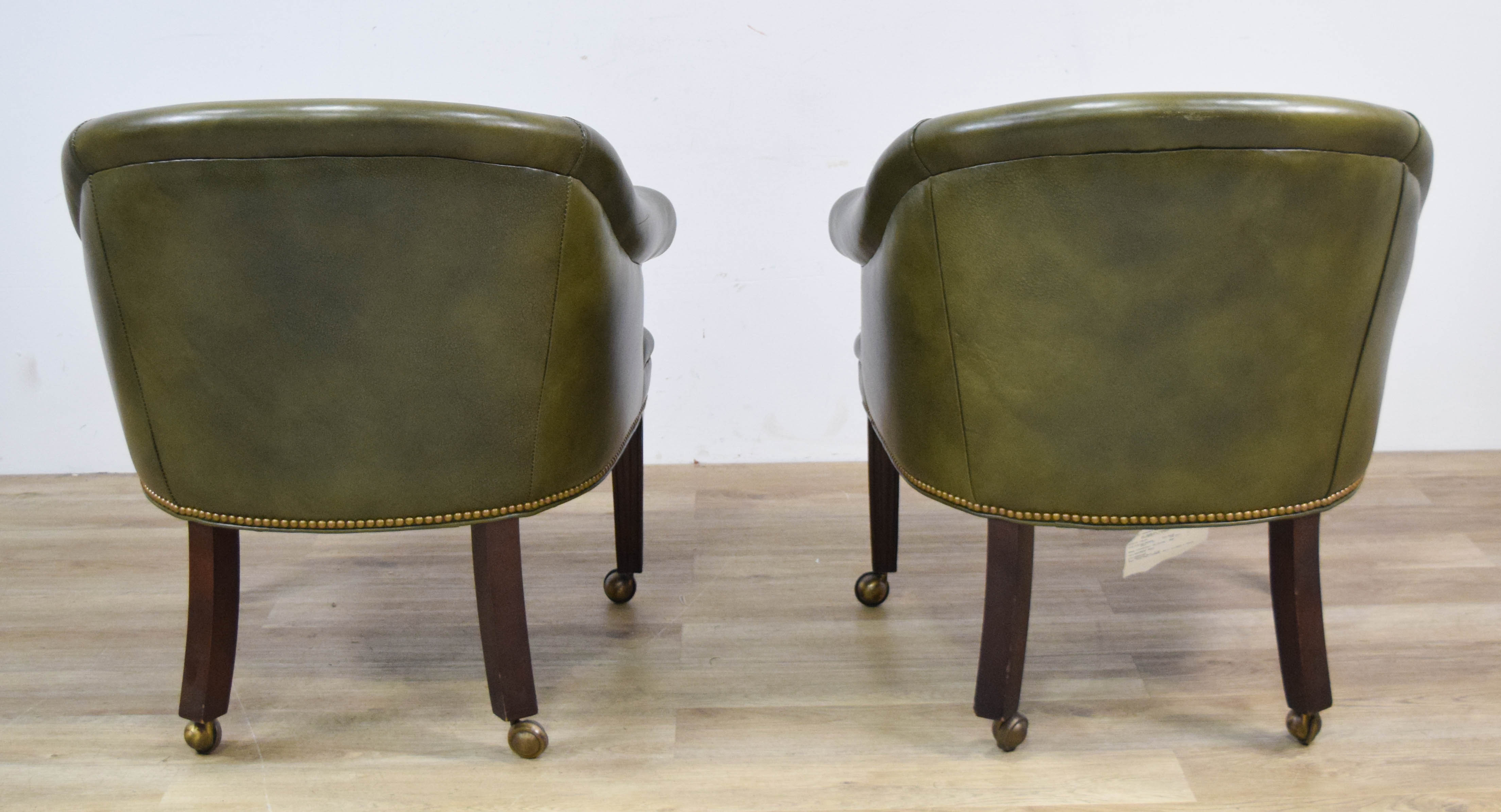 Pair of Hancock and Moore Green Leather Armchairs