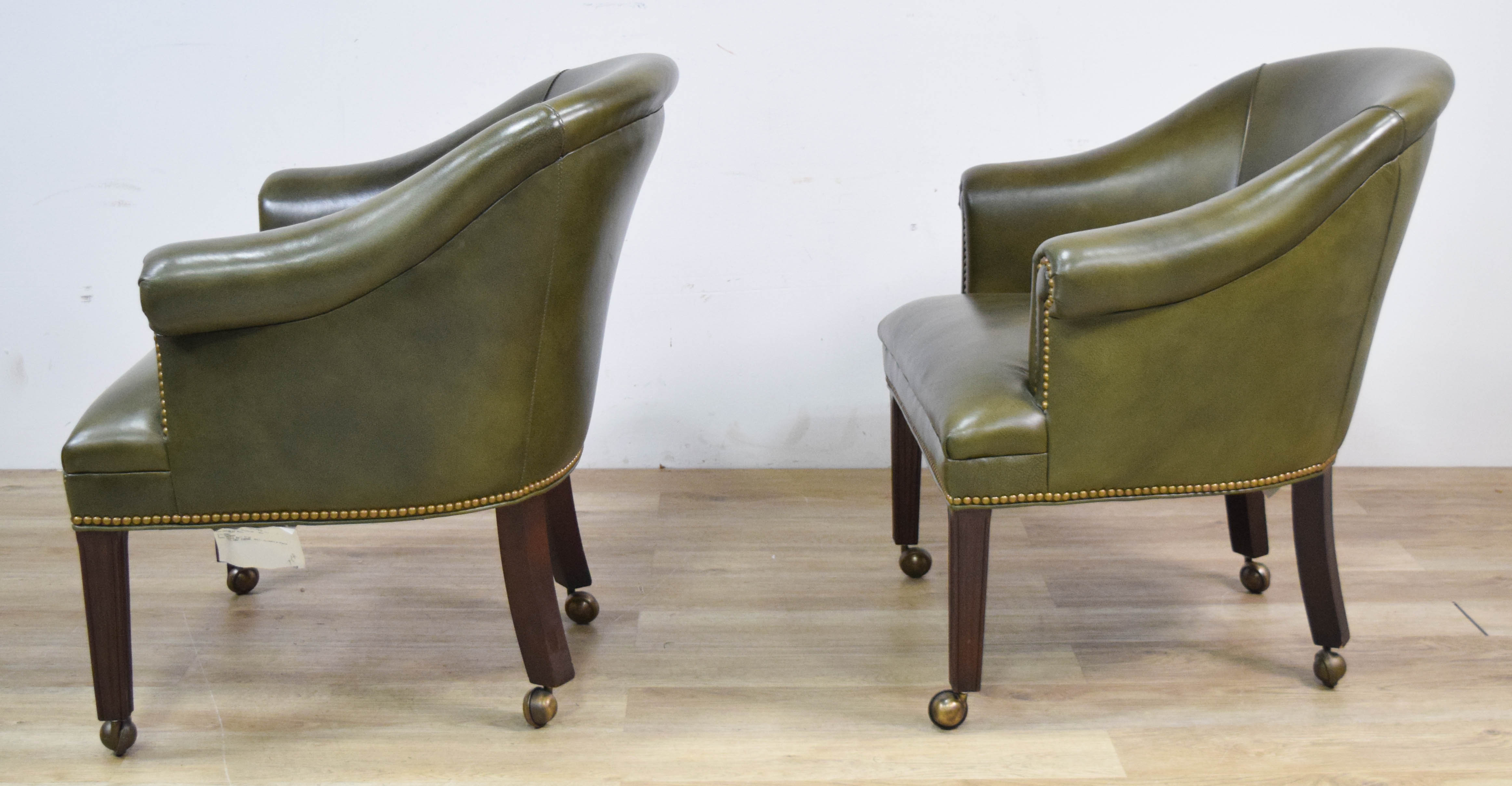 Pair of Hancock and Moore Green Leather Armchairs