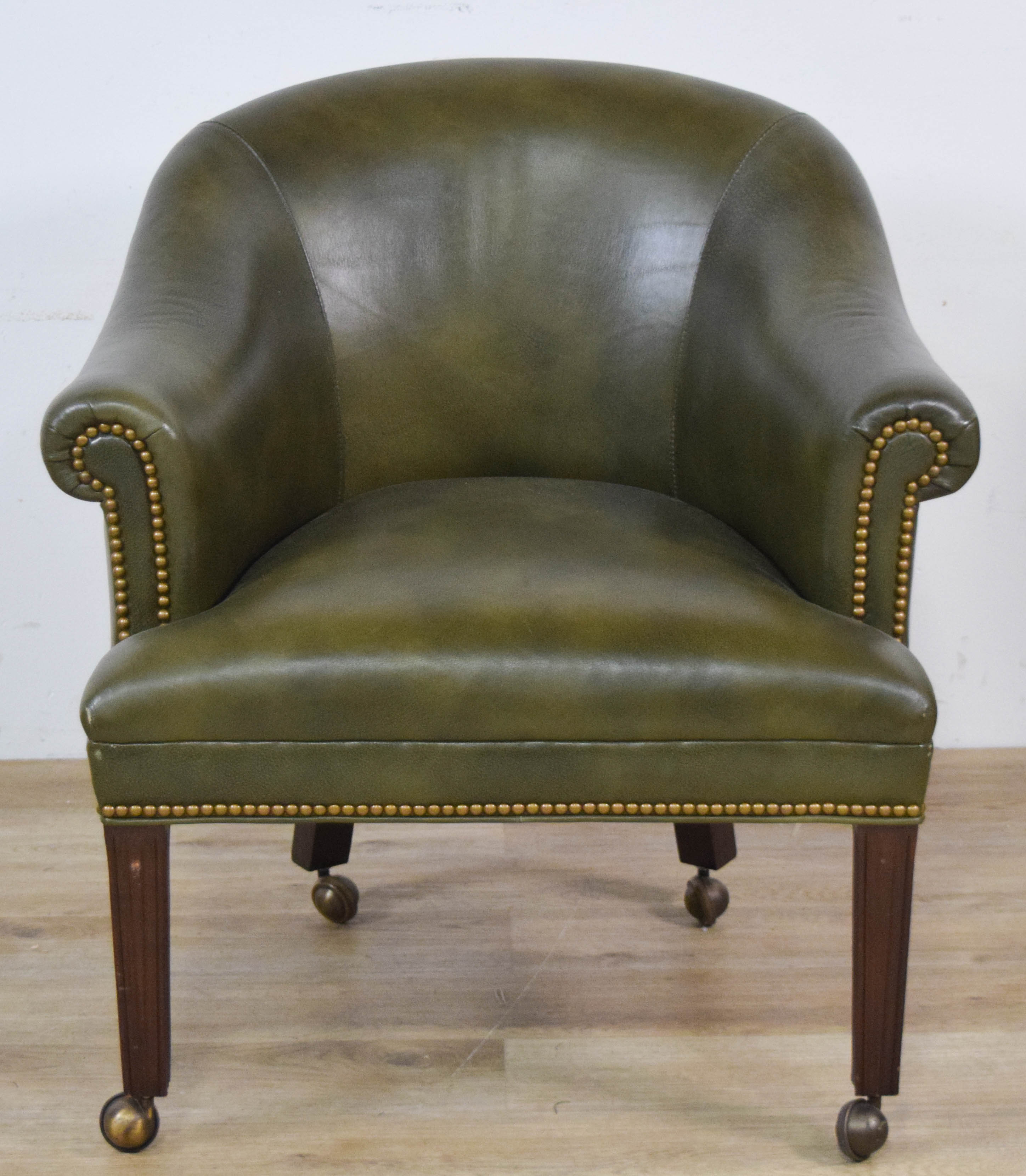 Pair of Hancock and Moore Green Leather Armchairs