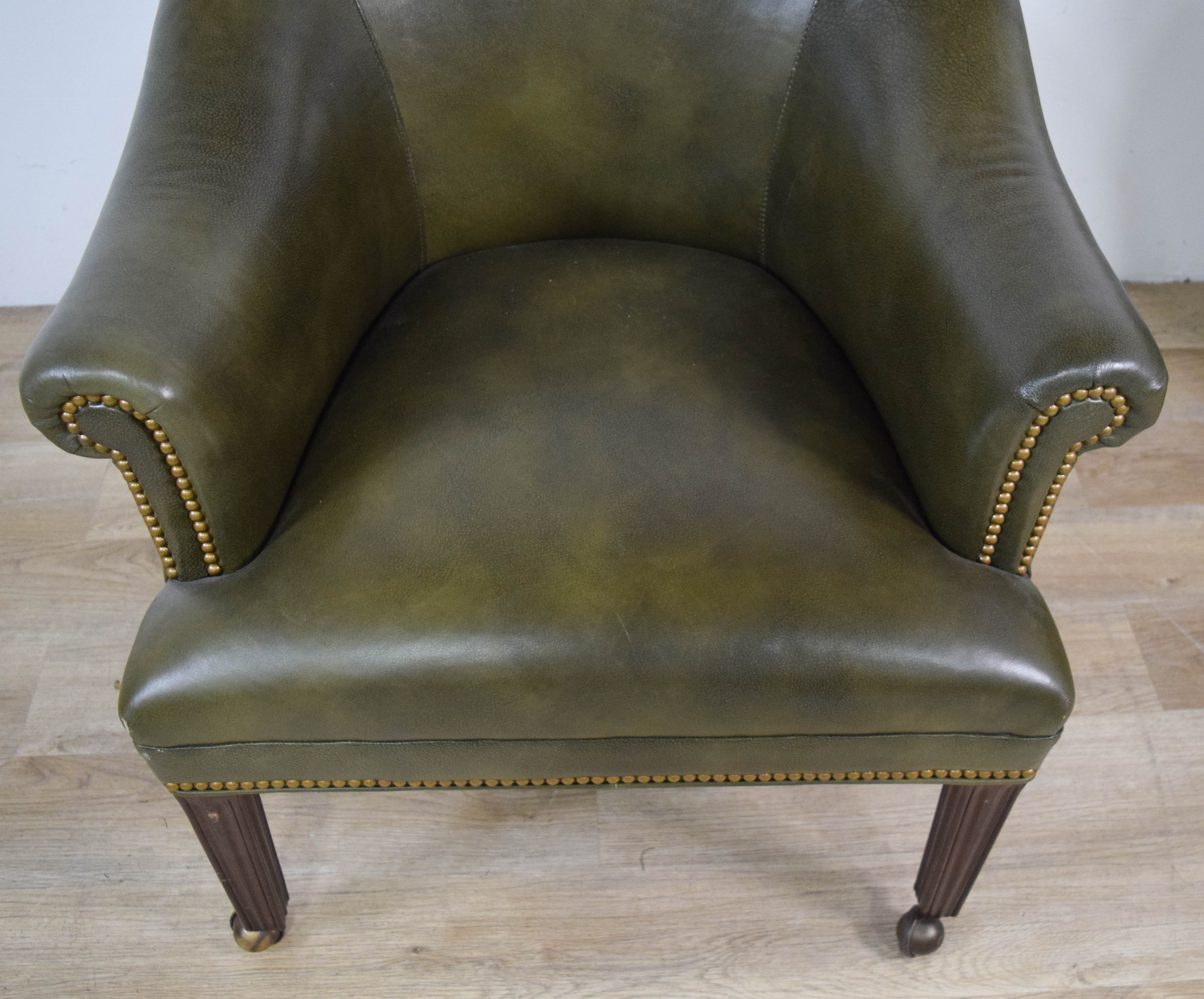 Pair of Hancock and Moore Green Leather Armchairs