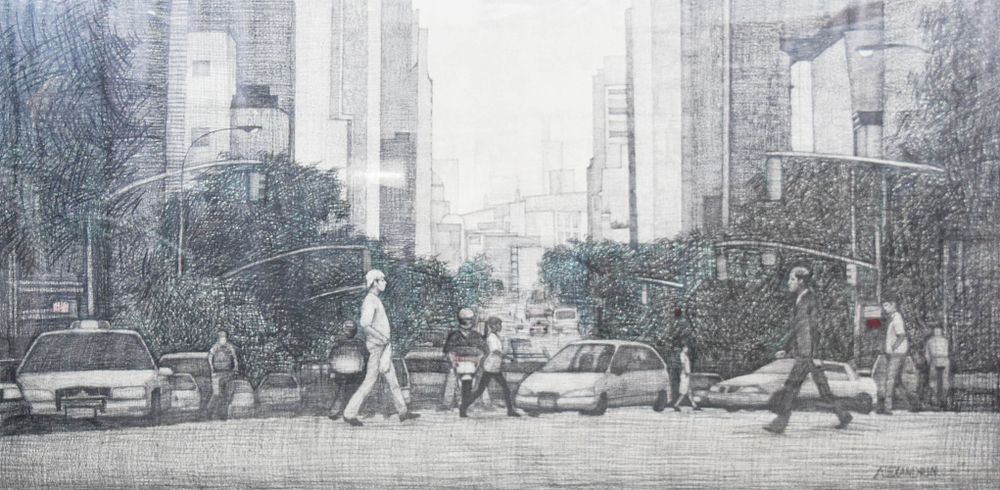 Lot 279: Anastasia Alexandrin Large-Scale Drawing New York City Street Scene