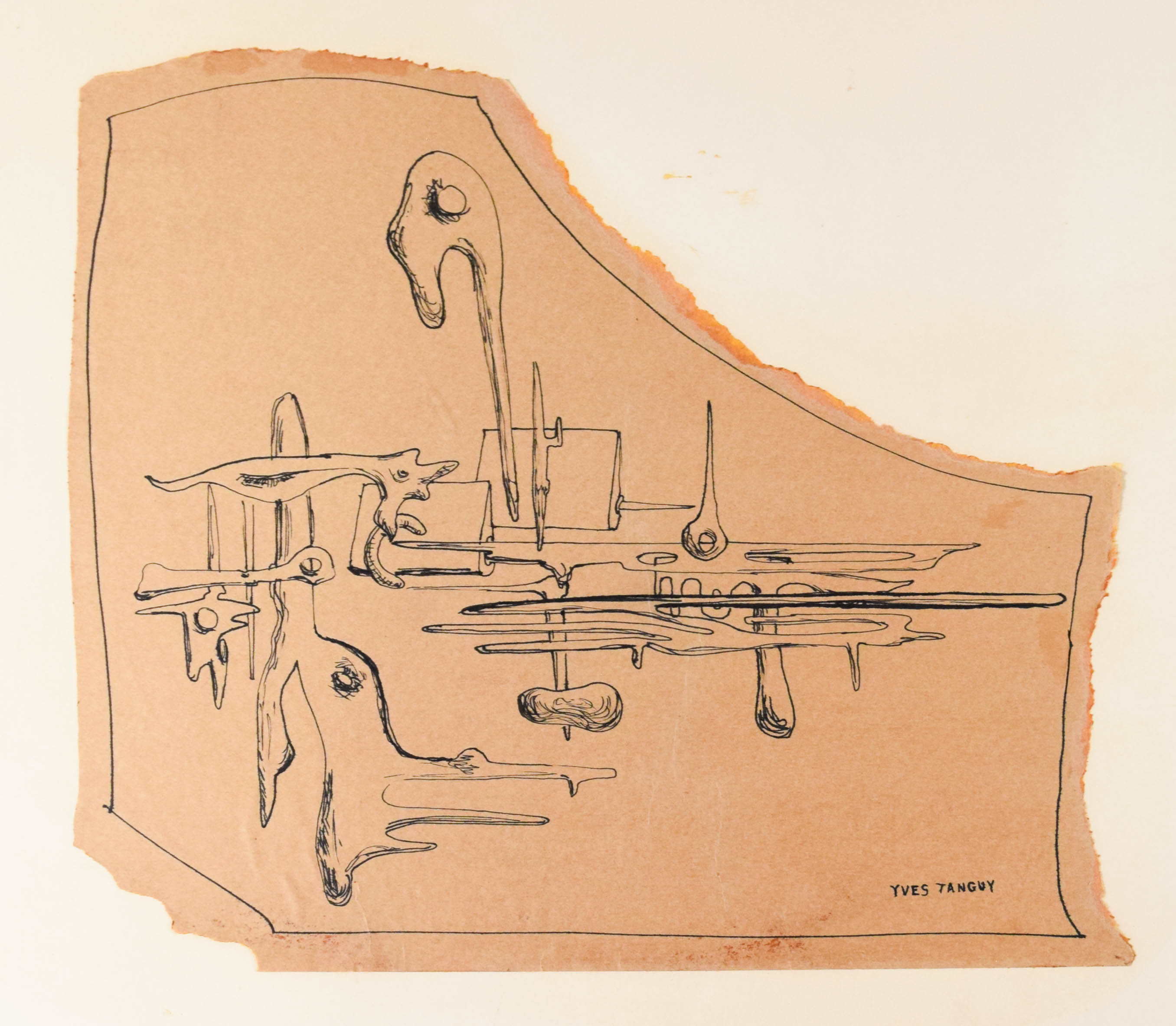Yves Tanguy Ink Drawing on Paper Abstract Design