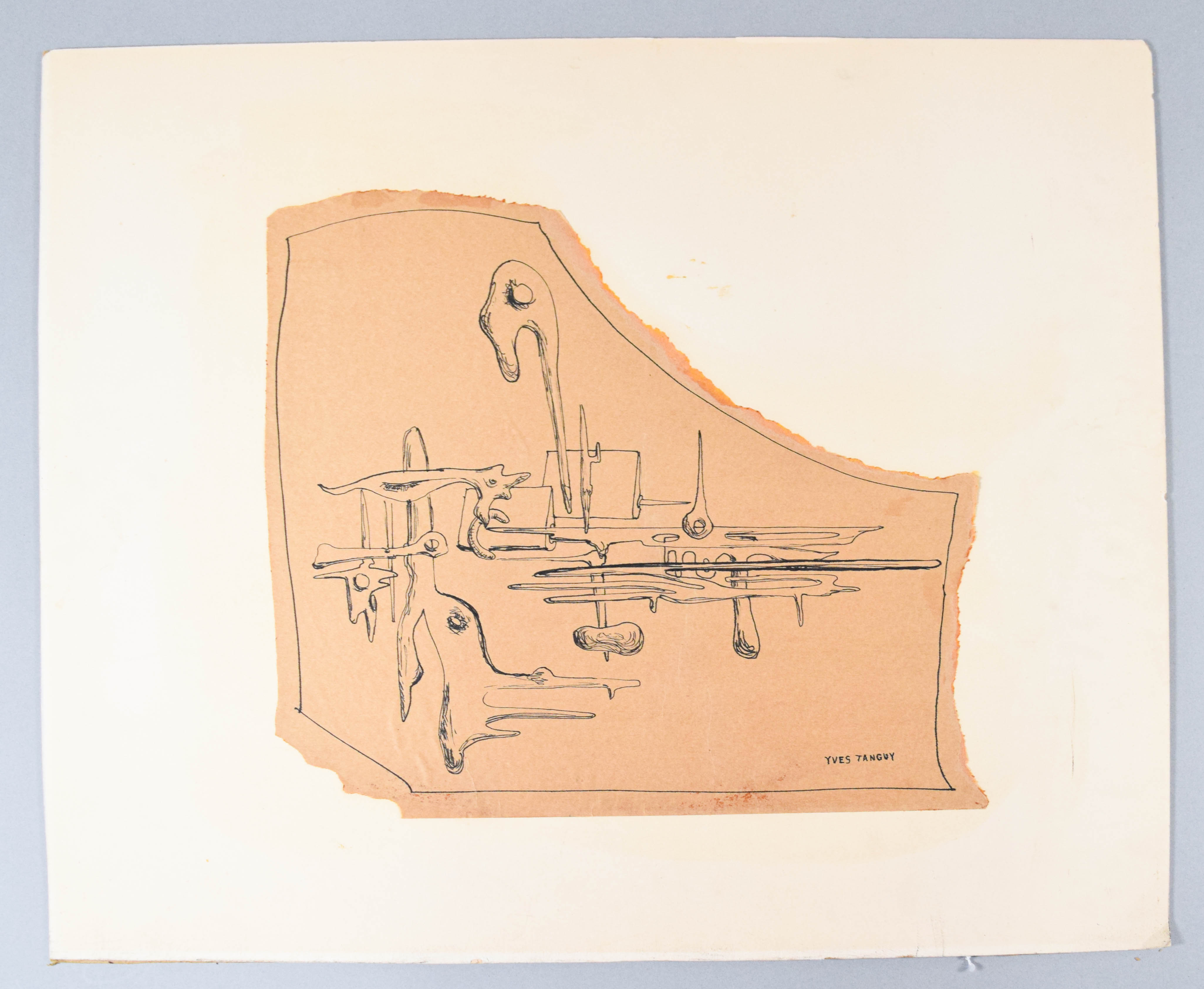 Yves Tanguy Ink Drawing on Paper Abstract Design