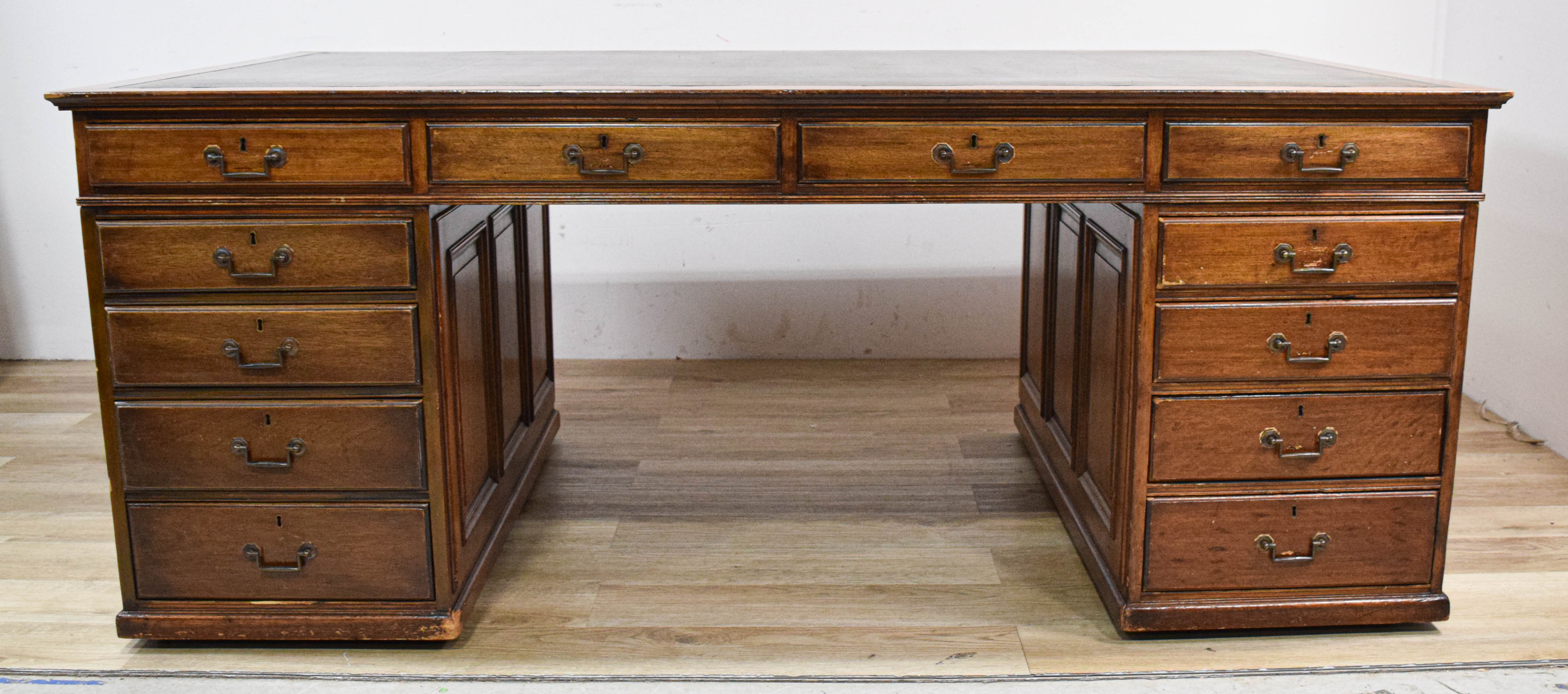 Large Traditional Mahogany Partners Pedestal Desk
