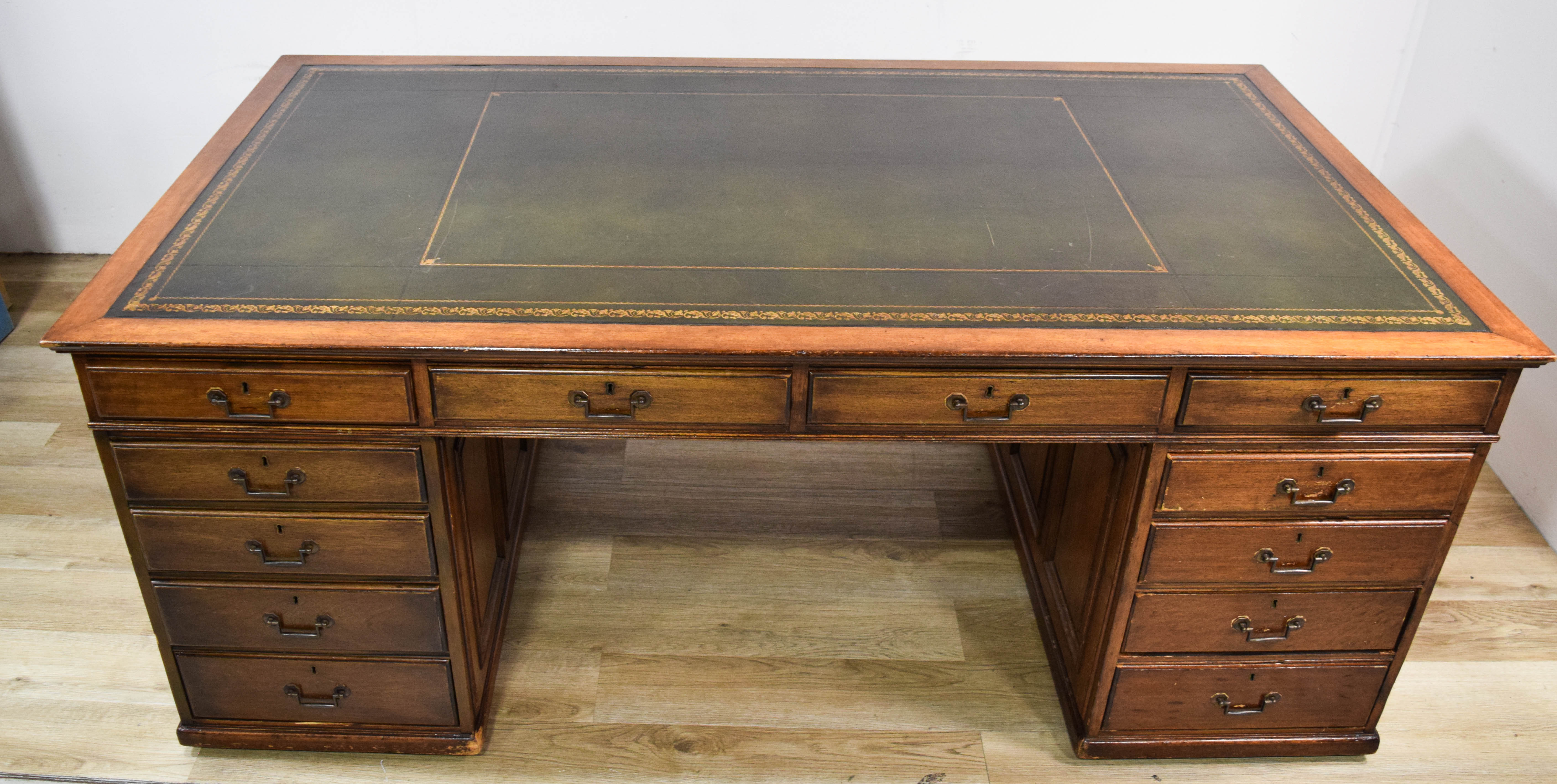 Large Traditional Mahogany Partners Pedestal Desk