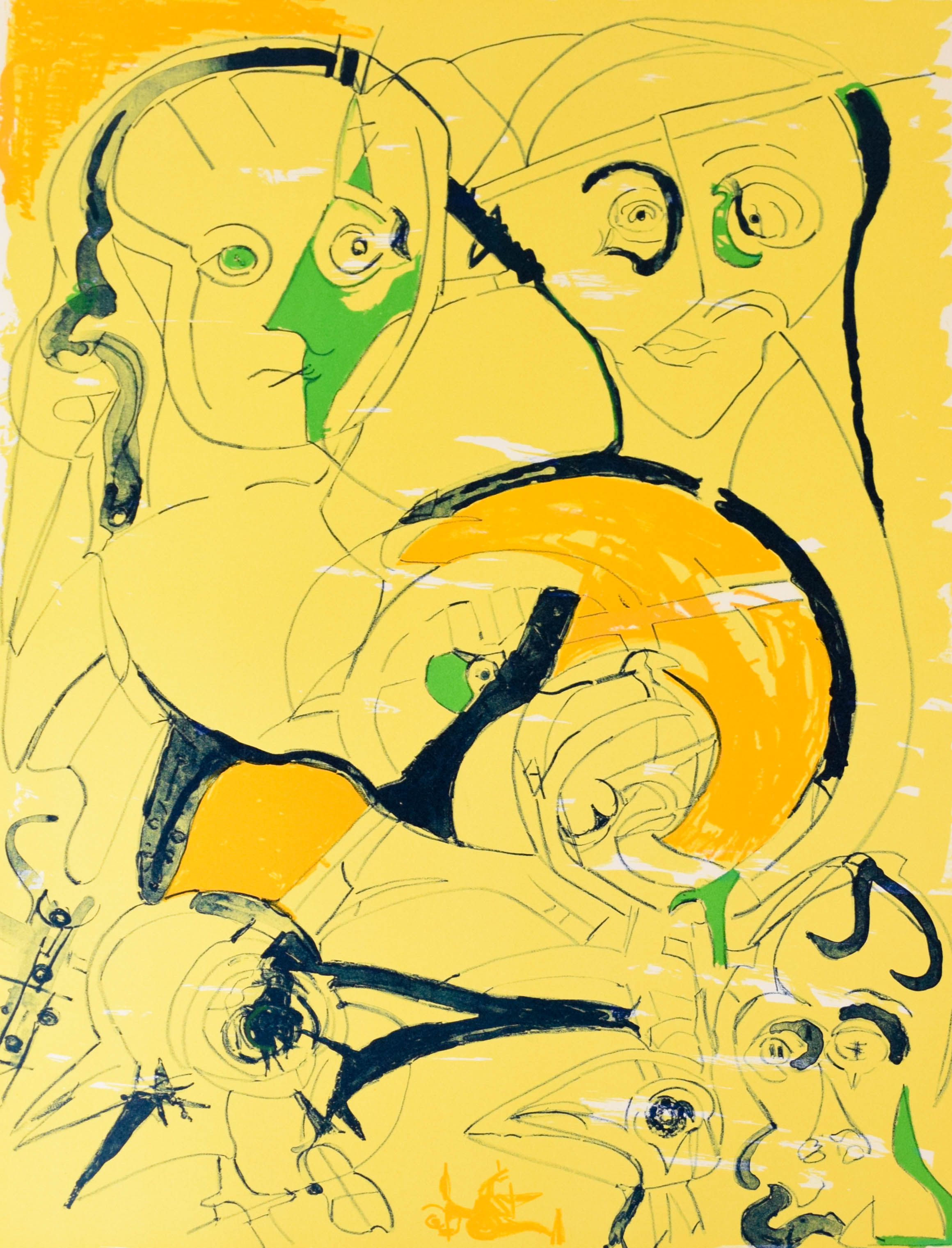 Herbert Gentry Color Lithograph Faced Faces