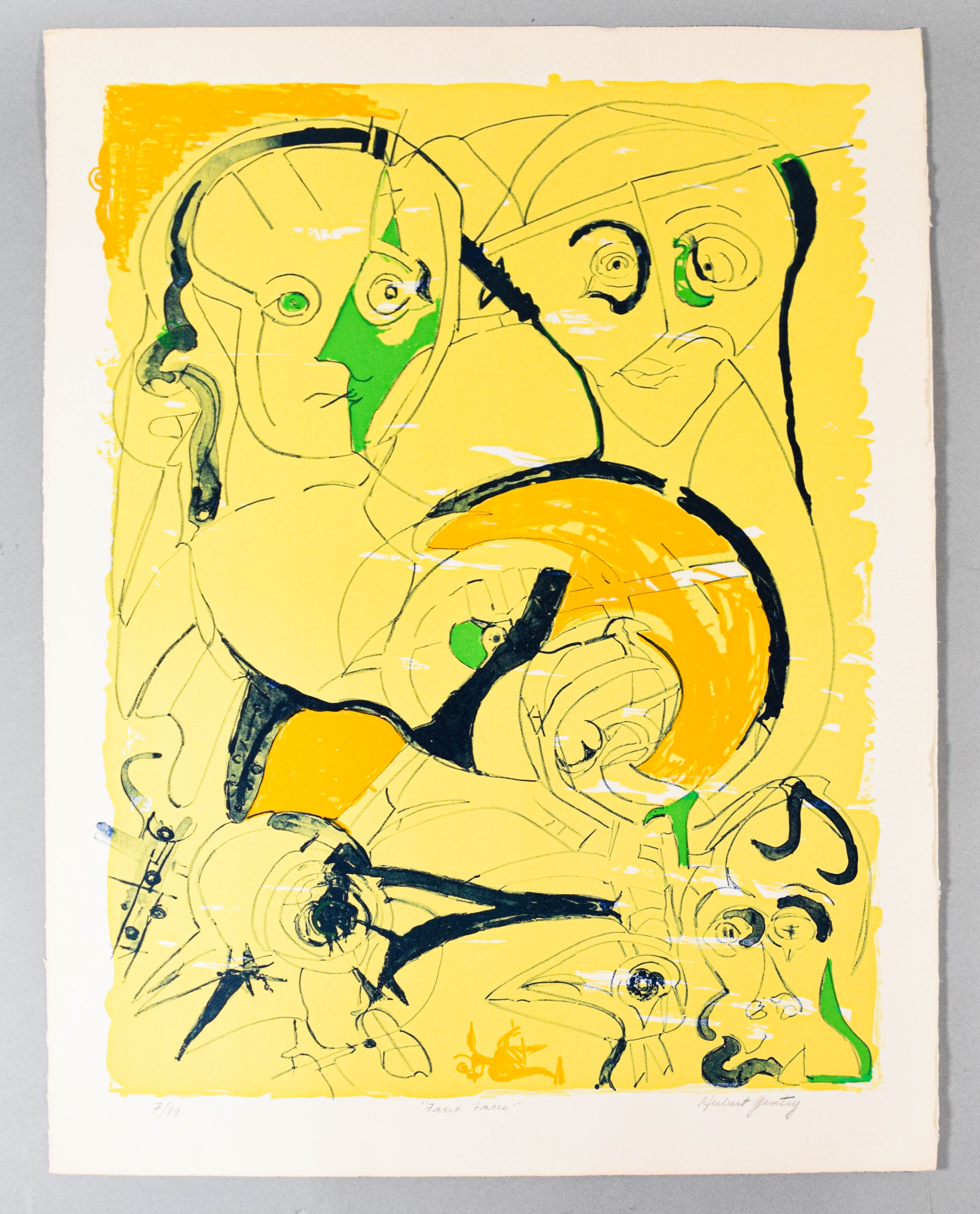 Herbert Gentry Color Lithograph Faced Faces