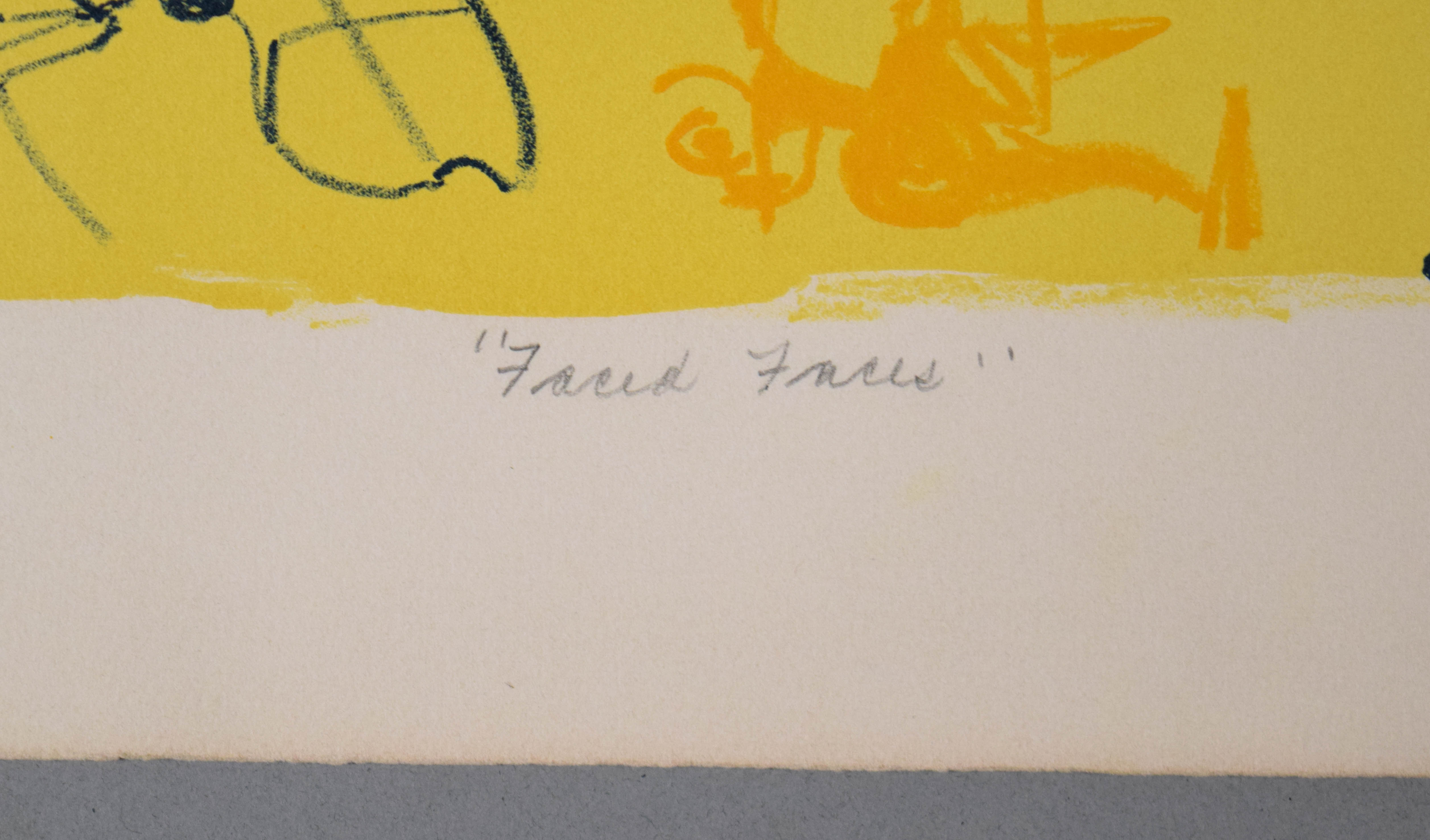 Herbert Gentry Color Lithograph Faced Faces