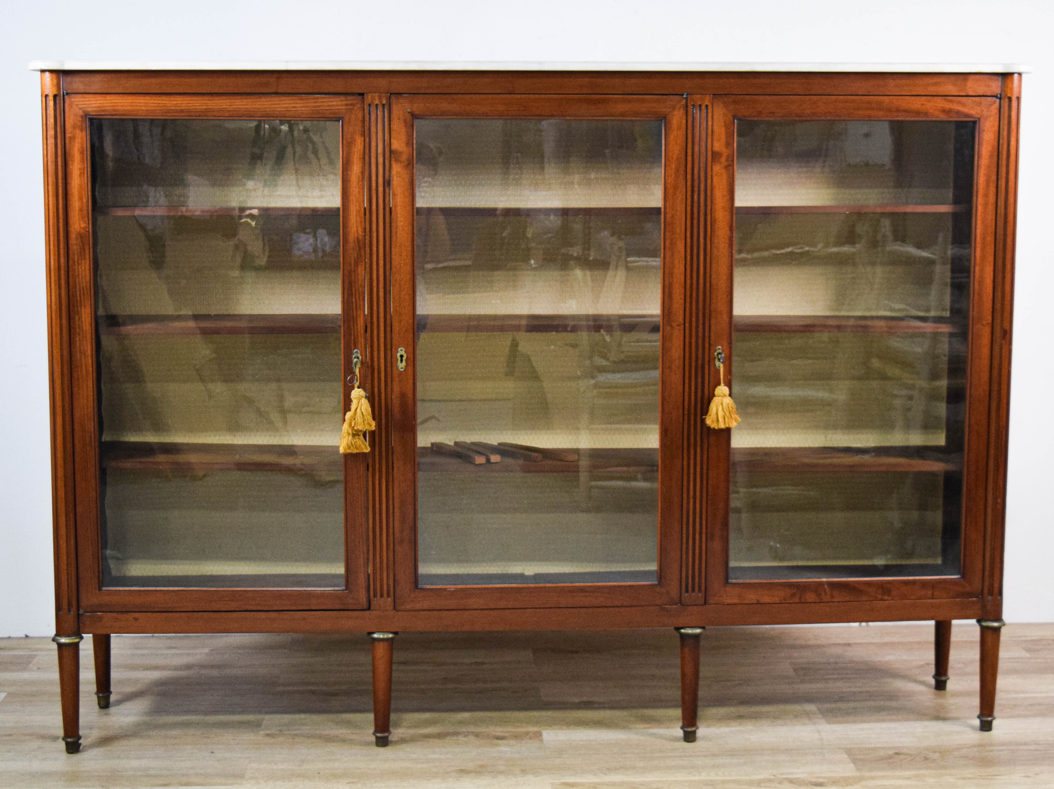 Louis XVI Style Three-Door Bookcase with Marble Top