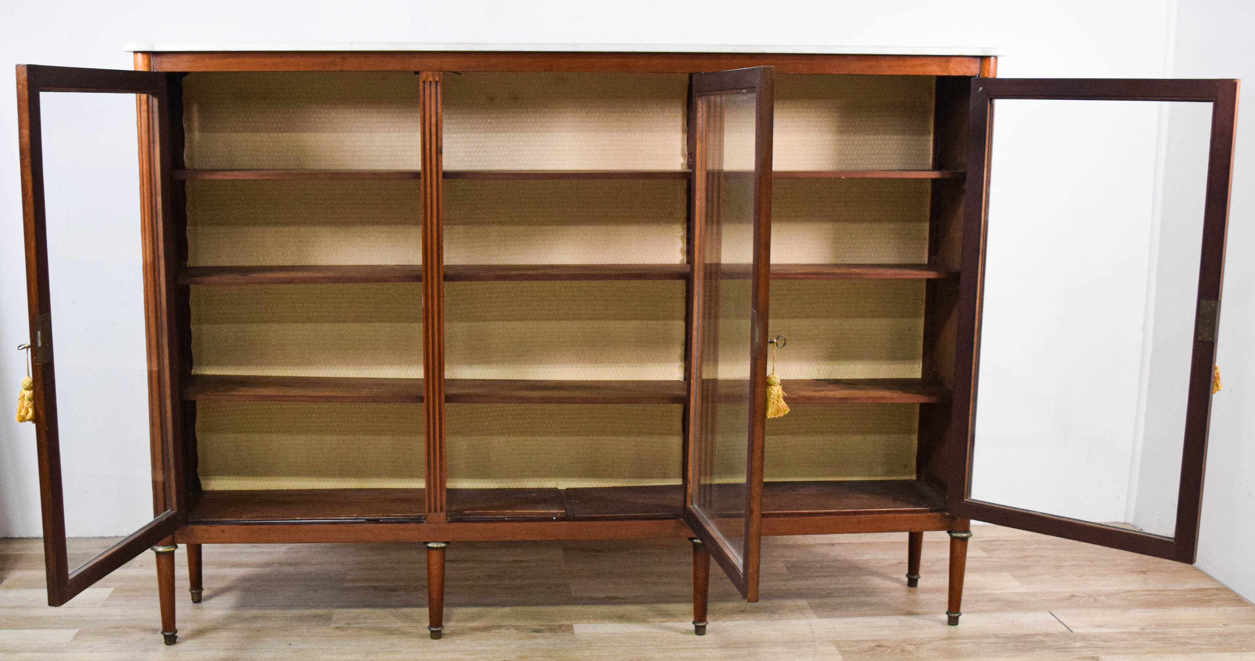 Louis XVI Style Three-Door Bookcase with Marble Top