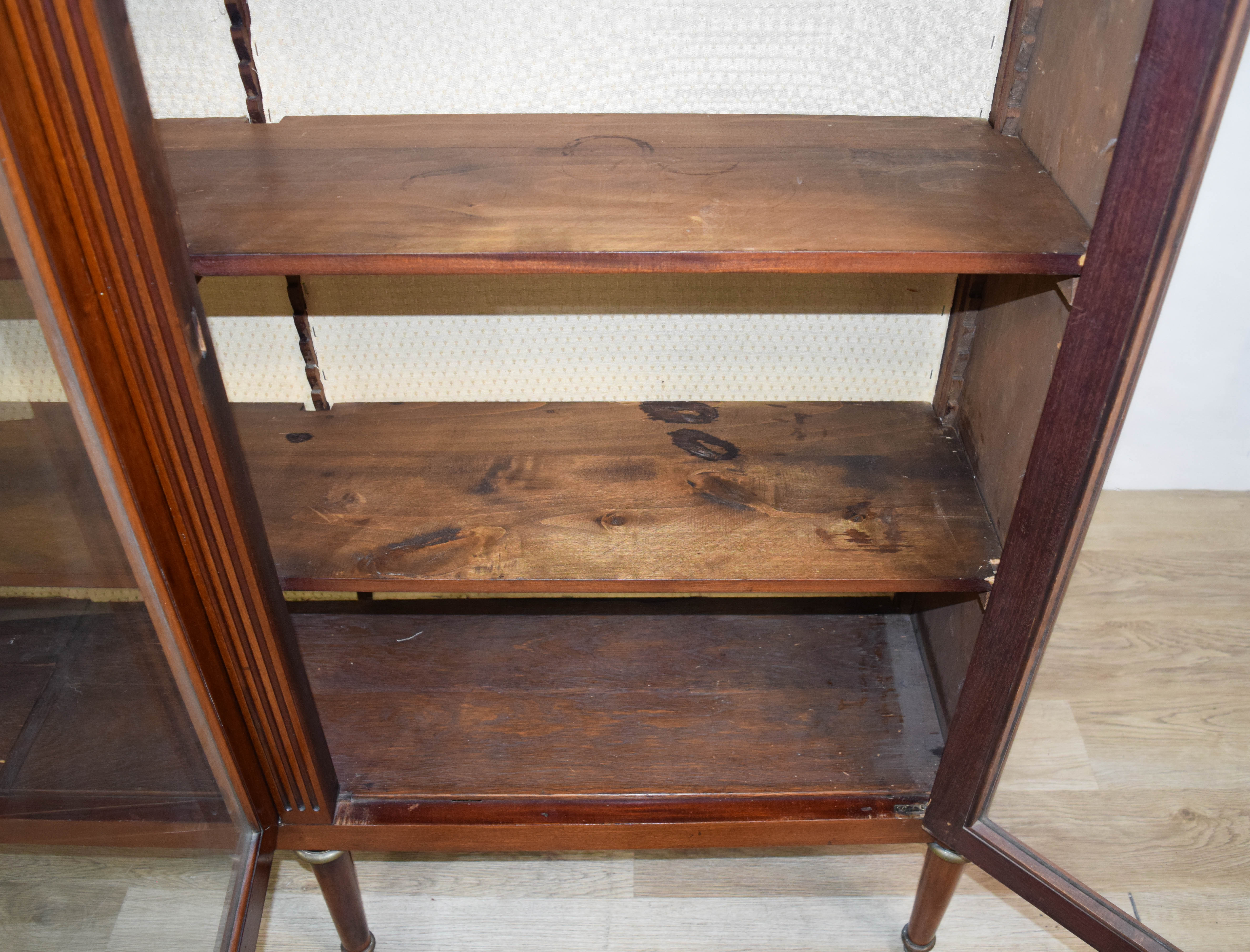 Louis XVI Style Three-Door Bookcase with Marble Top