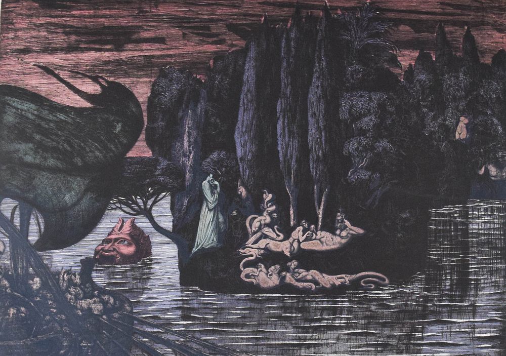 Lot 289: Ernst Fuchs Etching and Aquatint Die Toteninsel (Isle of the Dead)