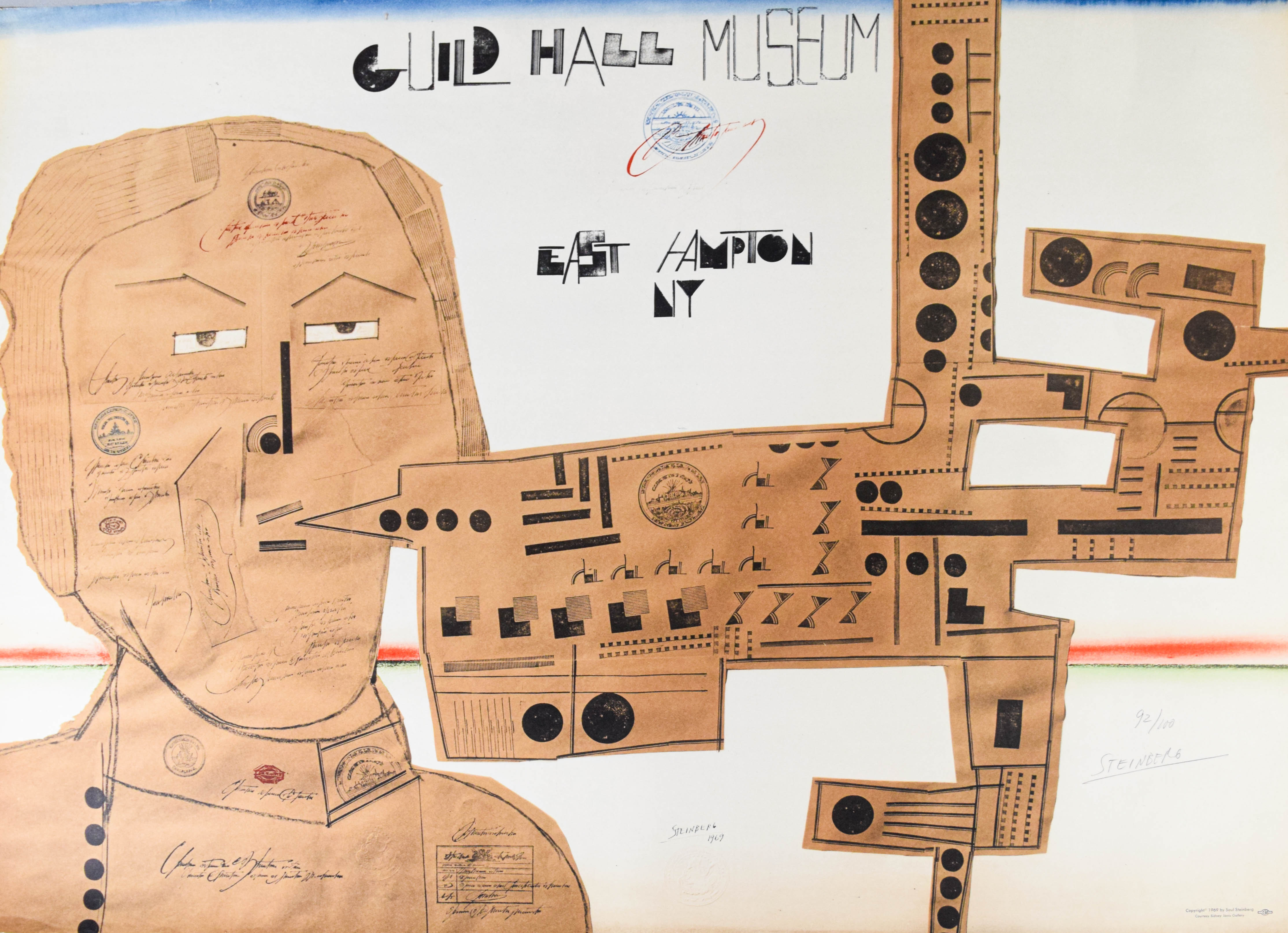 Saul Steinberg Lithograph Guild Hall Museum, 1969