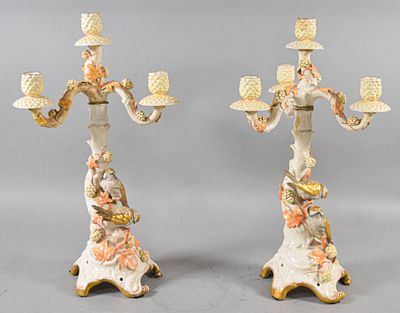 Pair of Large Four-Light Ceramic Tree Trunk Motif Candelabra. A pair of decorative four-light 