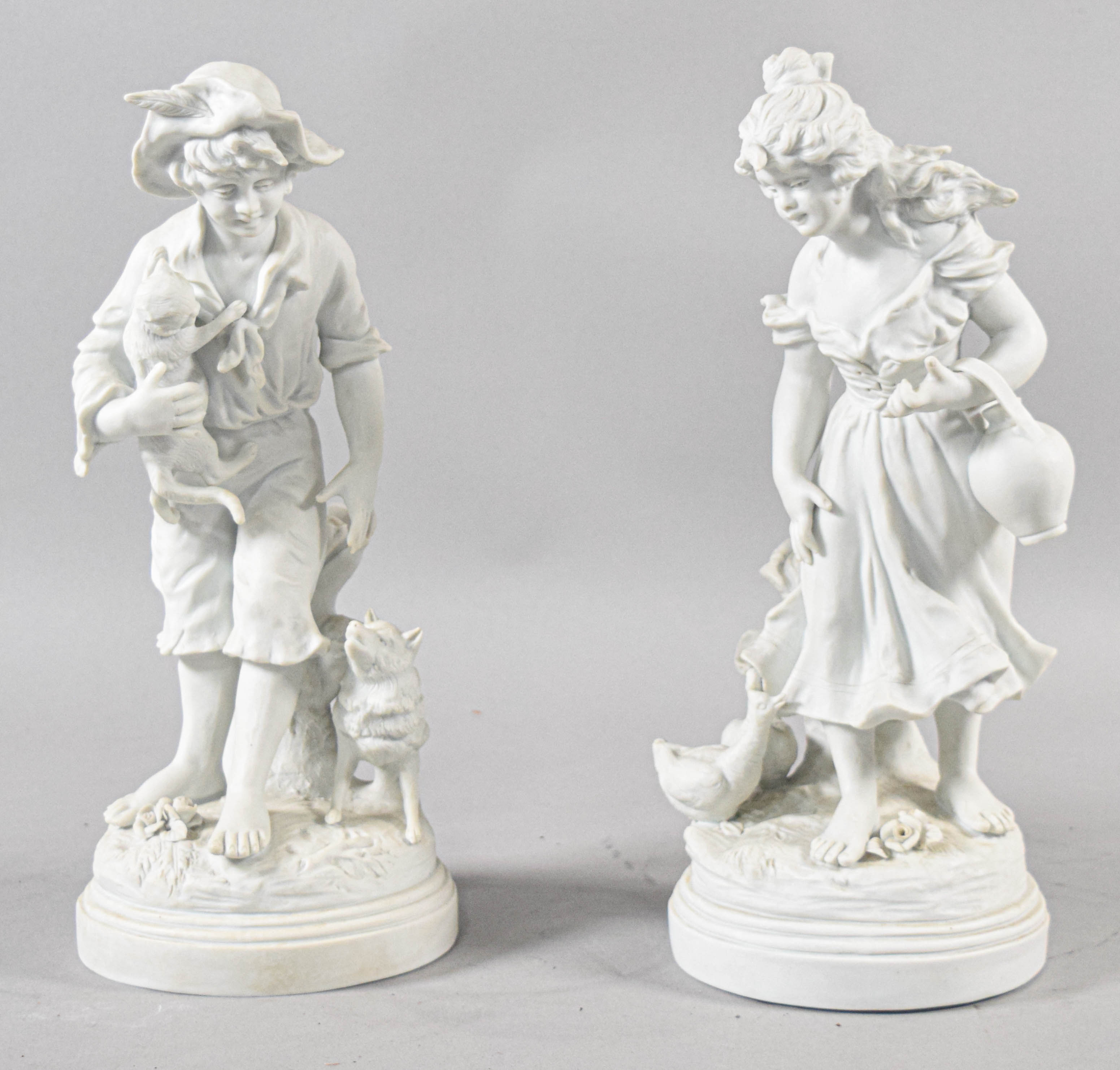 Pair of French Bisque Porcelain Figurines After F. Kessler