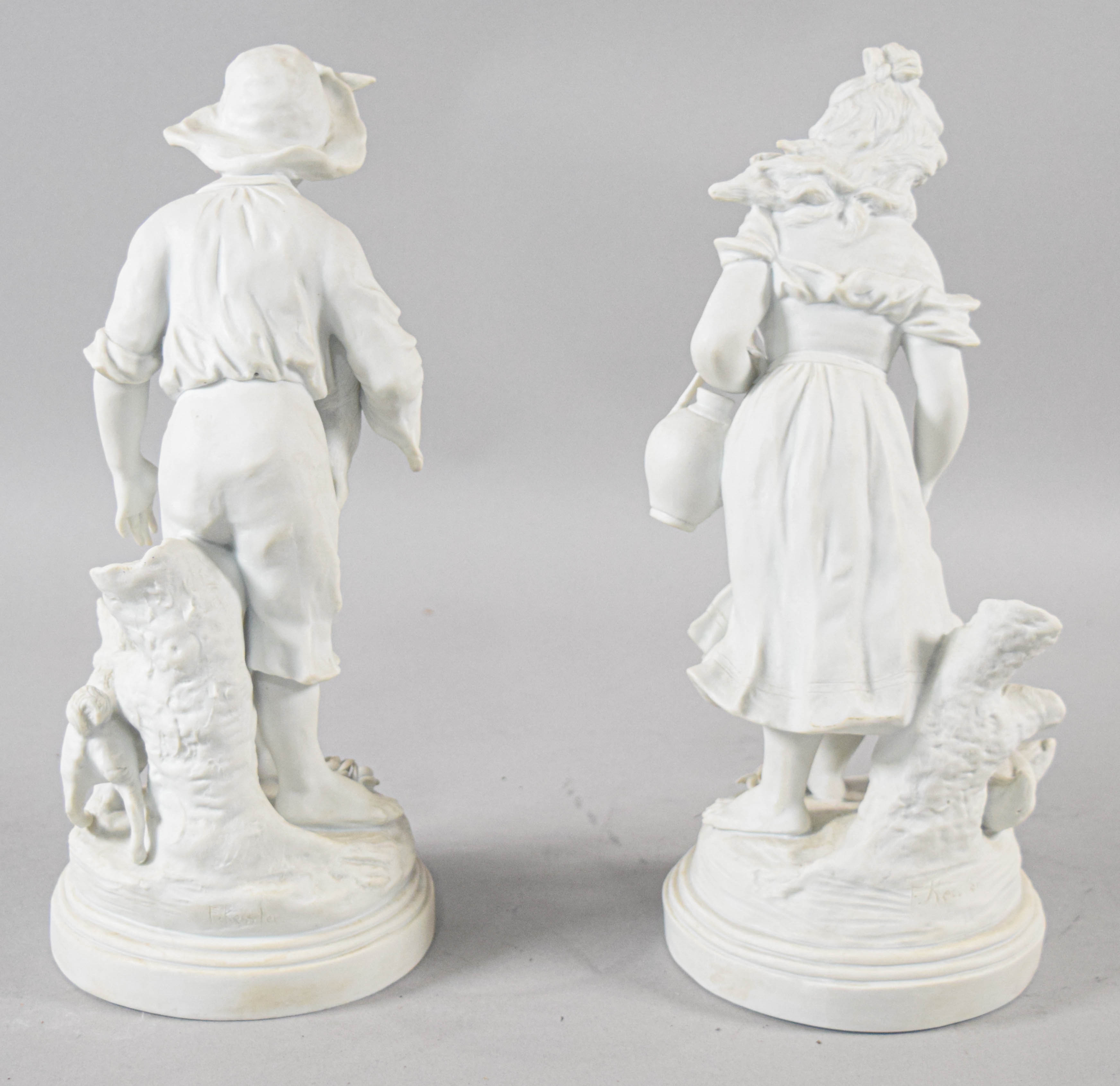 Pair of French Bisque Porcelain Figurines After F. Kessler
