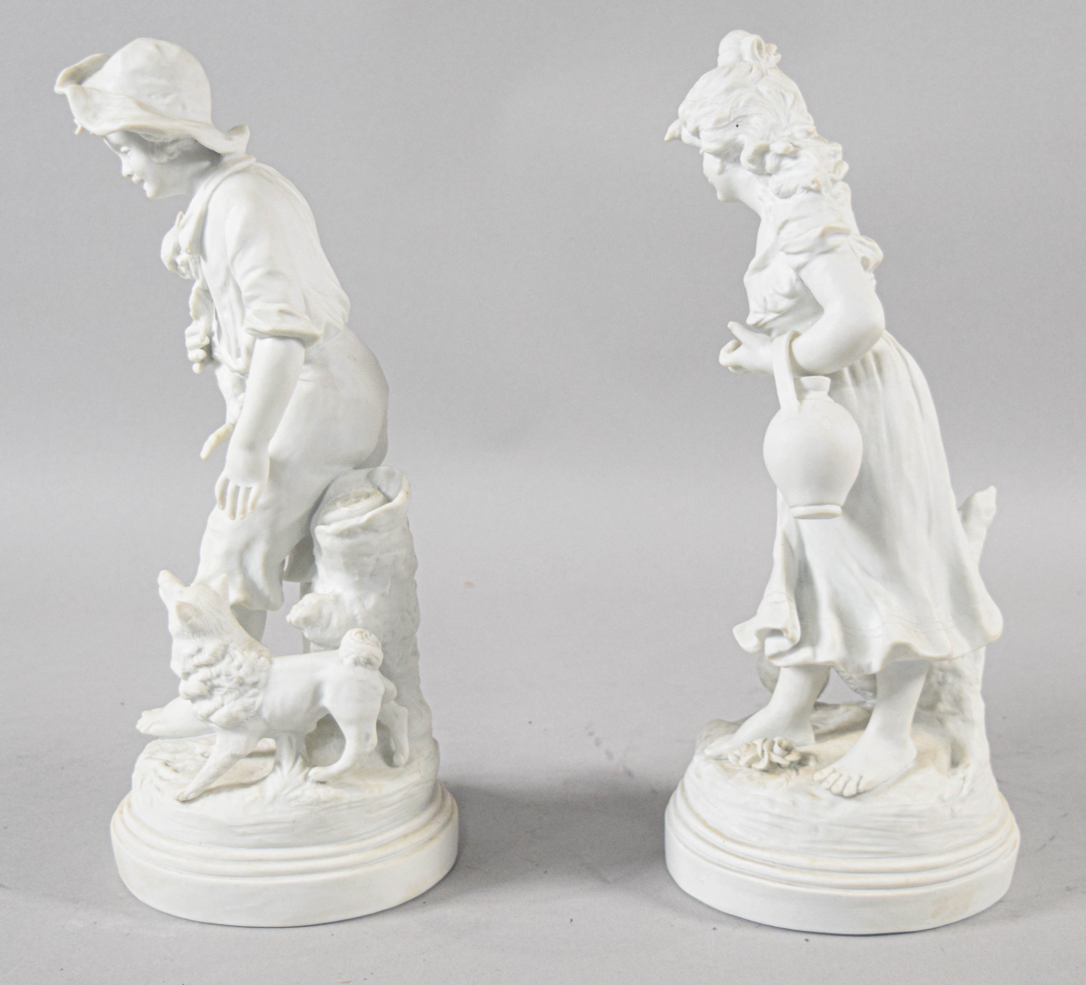 Pair of French Bisque Porcelain Figurines After F. Kessler