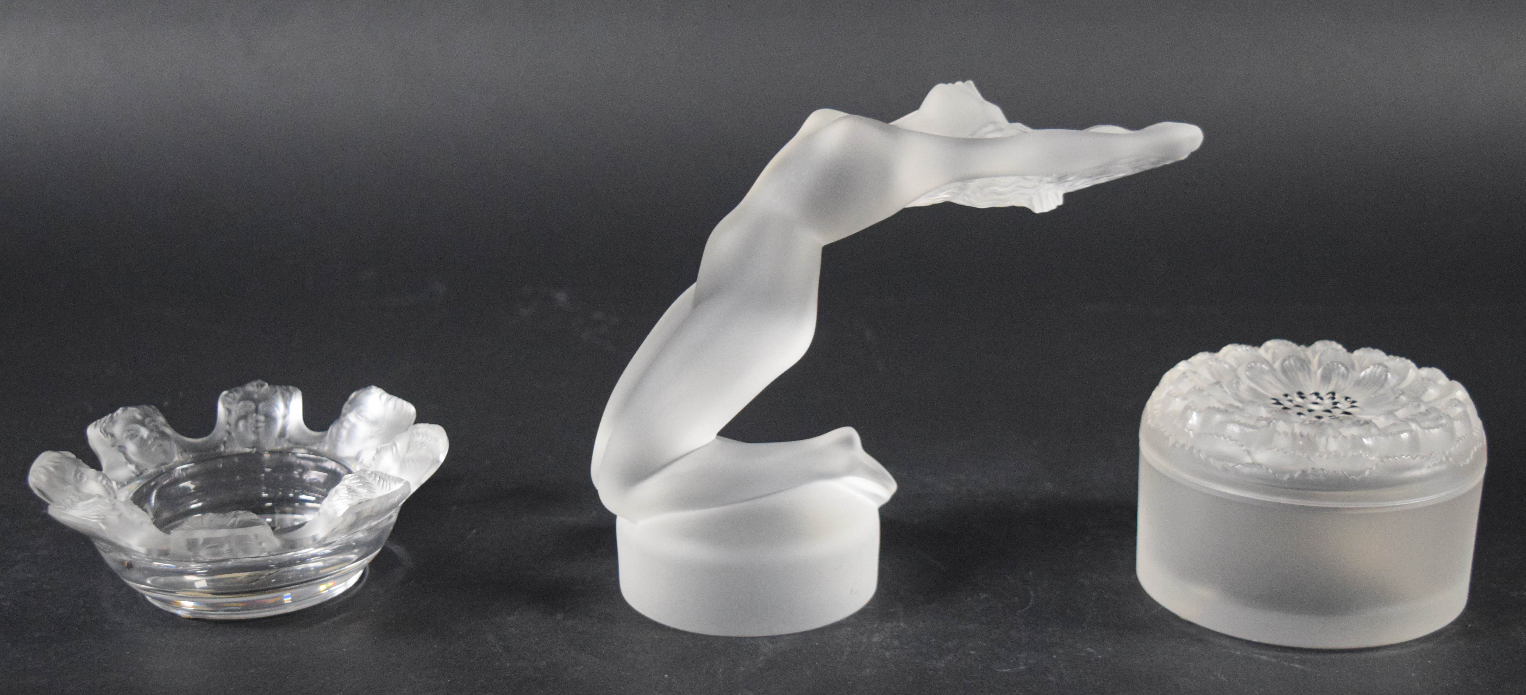 Group of 3 Lalique Frosted and Clear Glass Decorative Pieces