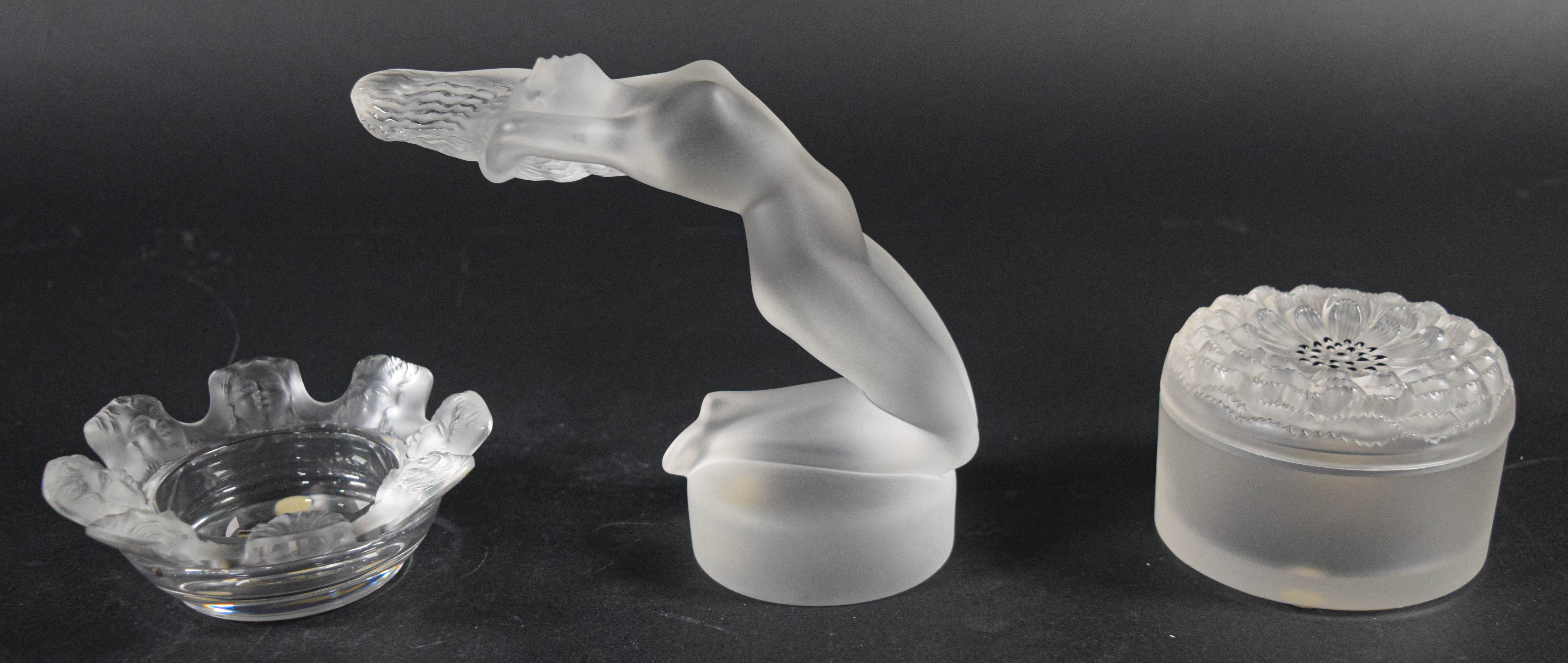 Group of 3 Lalique Frosted and Clear Glass Decorative Pieces